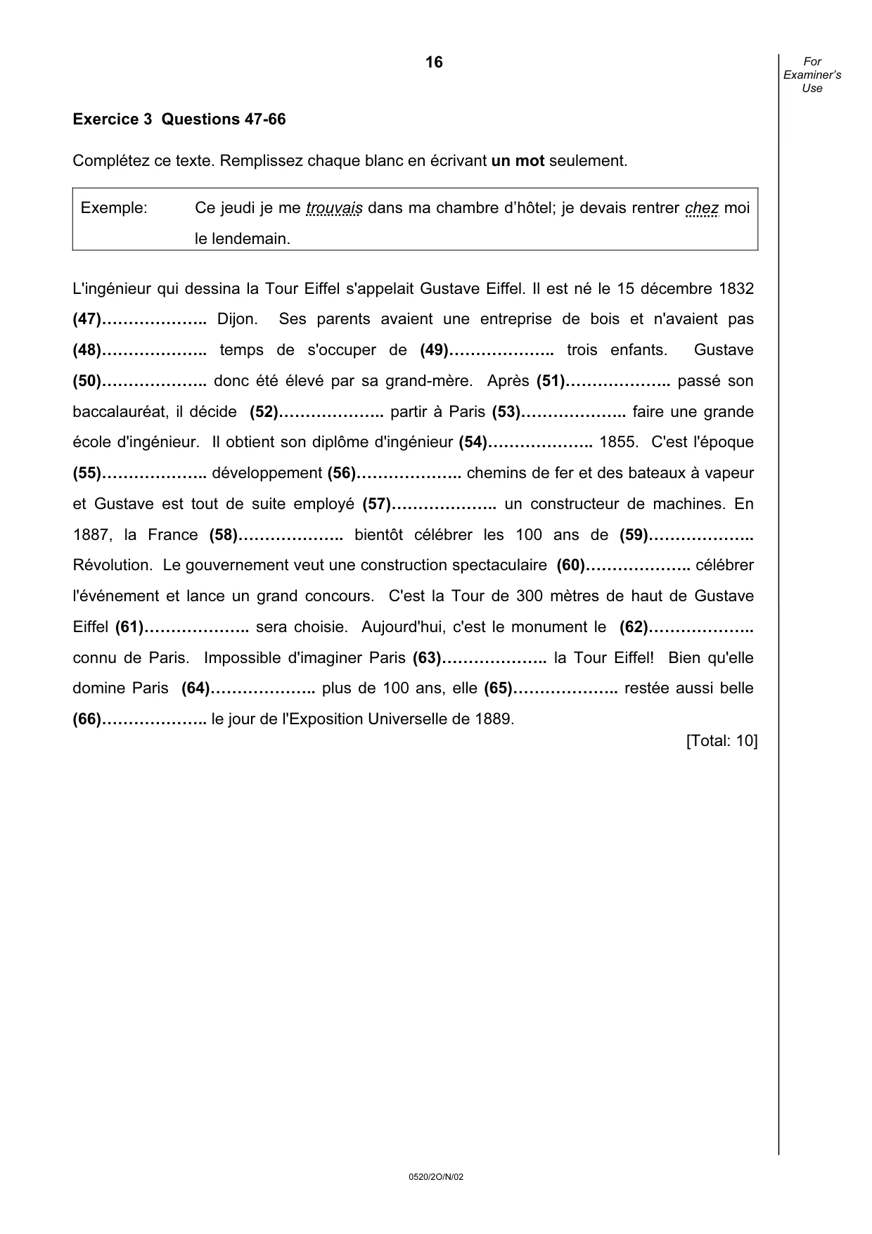 Cambridge IGCSE French - Foreign Language 0520 2002 Oct/Nov Paper 2 · Variant 1 question paper, page 16 of 16