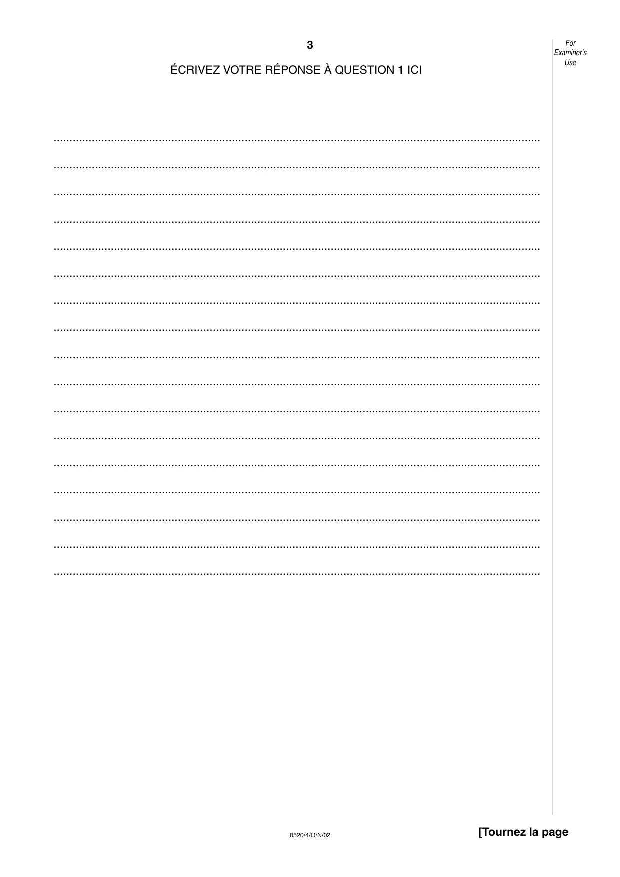 Cambridge IGCSE French - Foreign Language 0520 2002 Oct/Nov Paper 4 · Variant 1 question paper, page 3 of 4