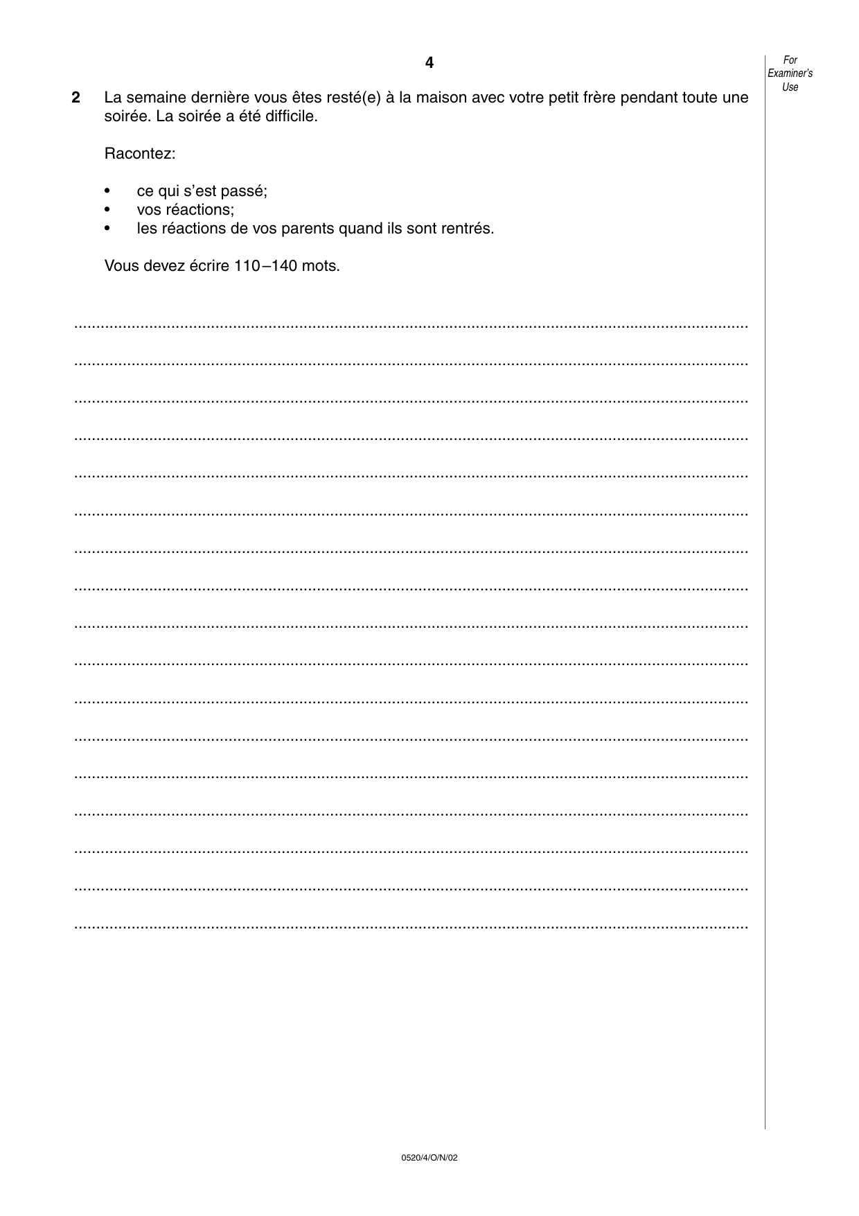 Cambridge IGCSE French - Foreign Language 0520 2002 Oct/Nov Paper 4 · Variant 1 question paper, page 4 of 4