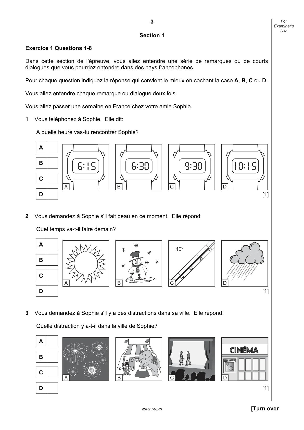 Cambridge IGCSE French - Foreign Language 0520 2003 May/June Paper 1 · Variant 1 question paper, page 3 of 12
