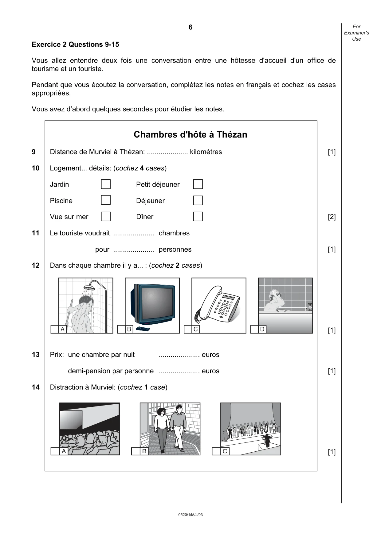 Cambridge IGCSE French - Foreign Language 0520 2003 May/June Paper 1 · Variant 1 question paper, page 6 of 12