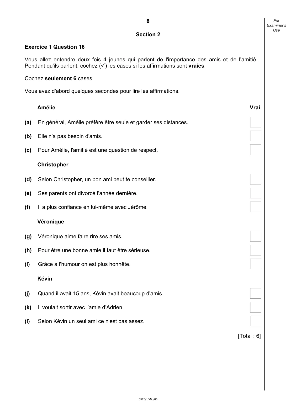 Cambridge IGCSE French - Foreign Language 0520 2003 May/June Paper 1 · Variant 1 question paper, page 8 of 12