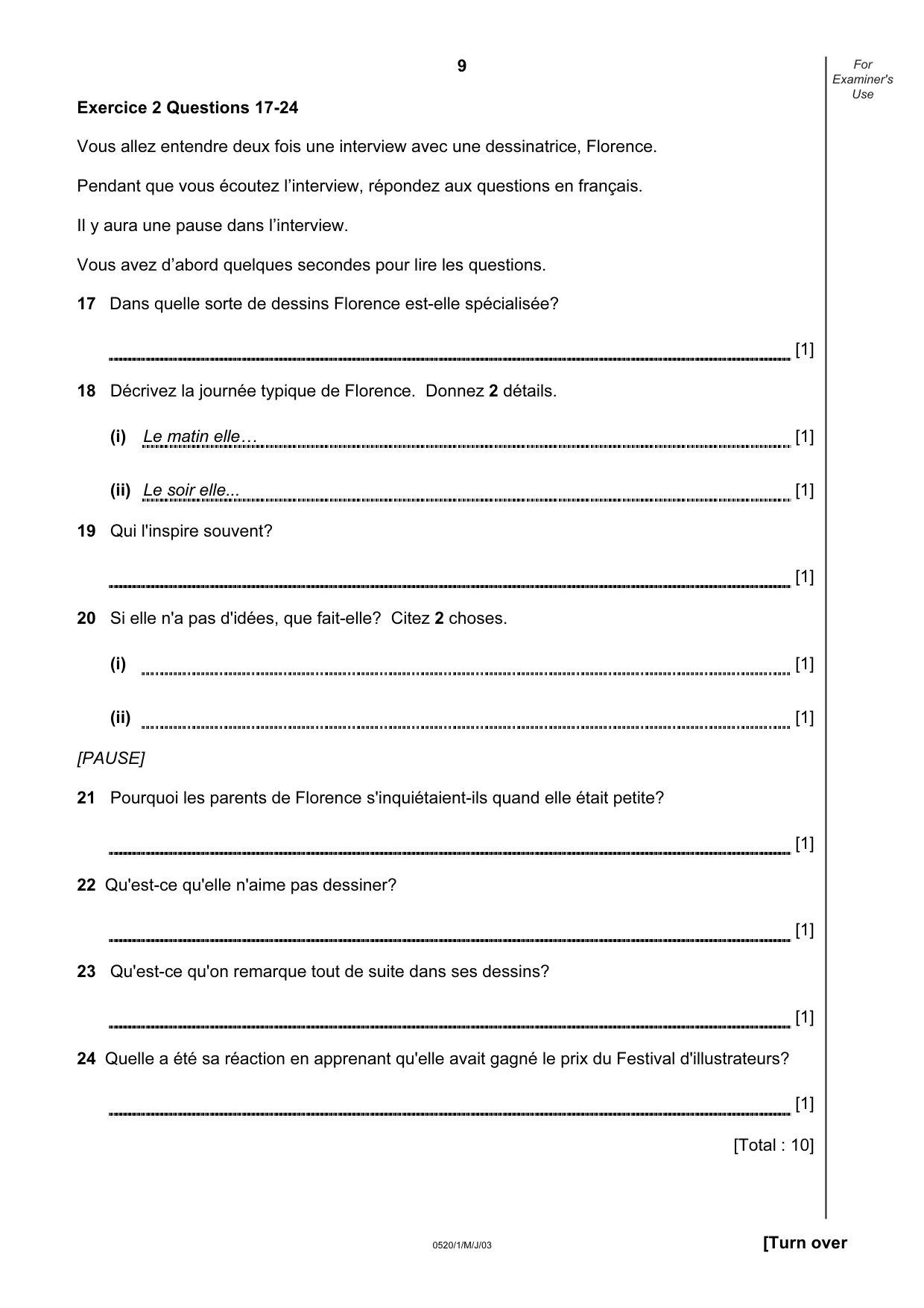 Cambridge IGCSE French - Foreign Language 0520 2003 May/June Paper 1 · Variant 1 question paper, page 9 of 12