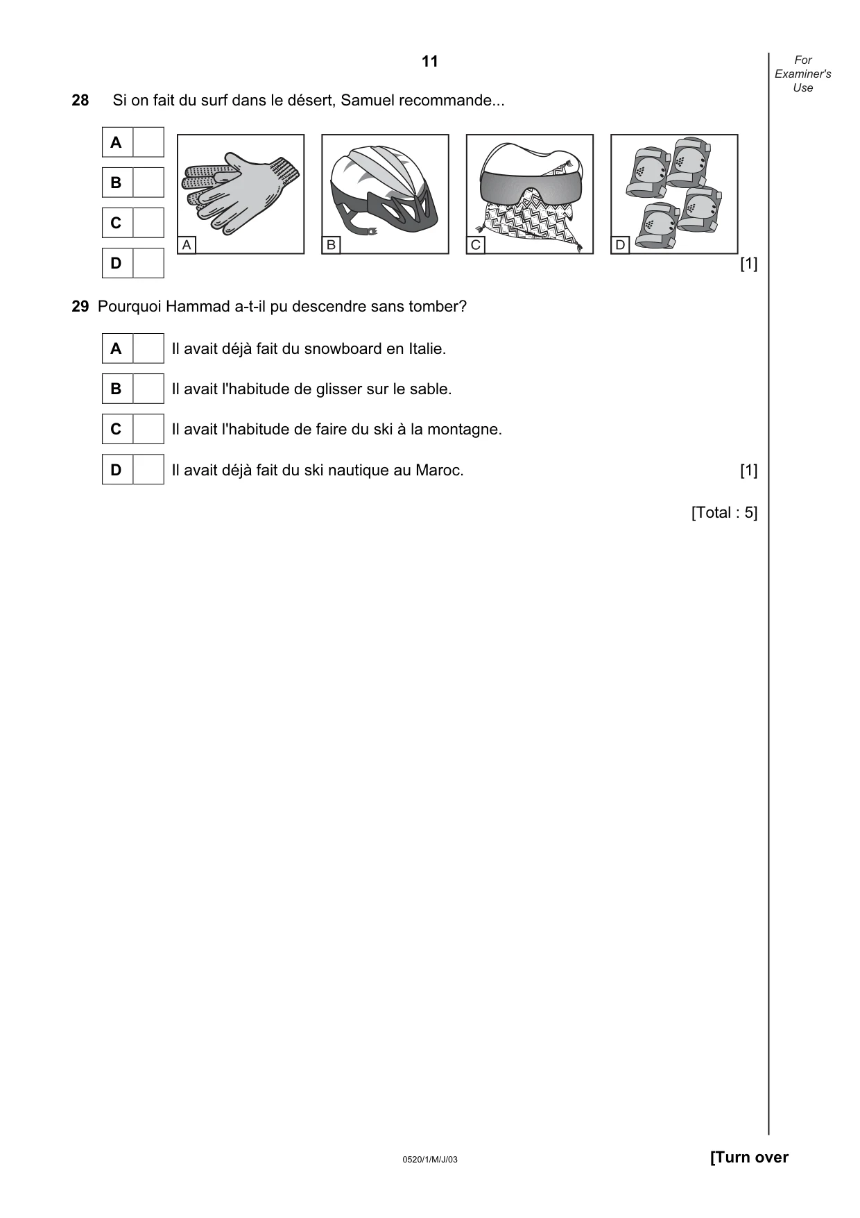 Cambridge IGCSE French - Foreign Language 0520 2003 May/June Paper 1 · Variant 1 question paper, page 11 of 12