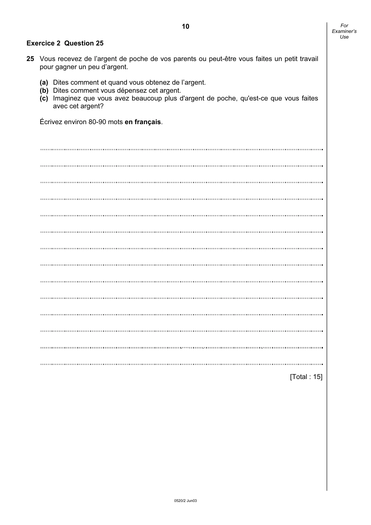 Cambridge IGCSE French - Foreign Language 0520 2003 May/June Paper 2 · Variant 1 question paper, page 10 of 16
