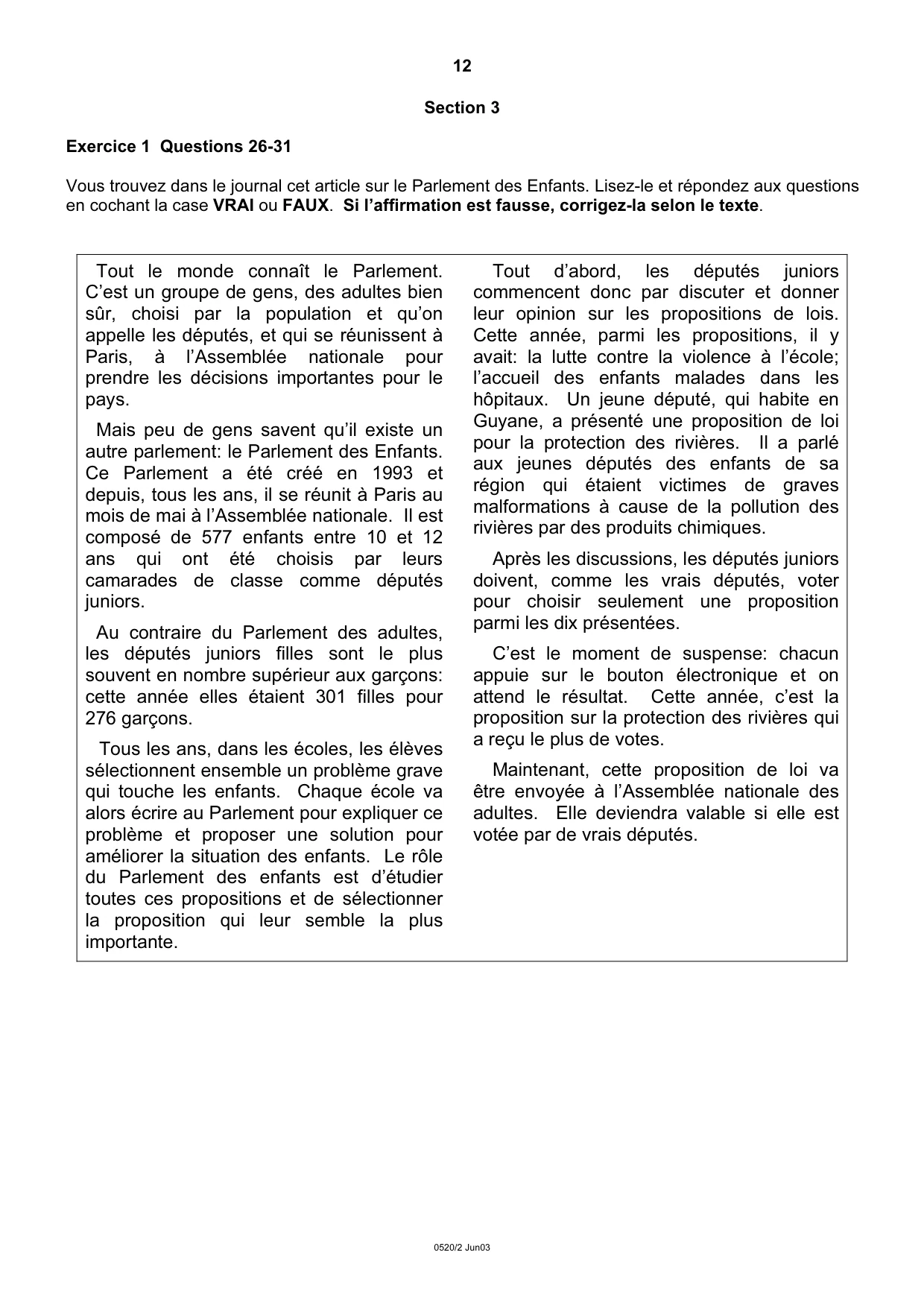 Cambridge IGCSE French - Foreign Language 0520 2003 May/June Paper 2 · Variant 1 question paper, page 12 of 16