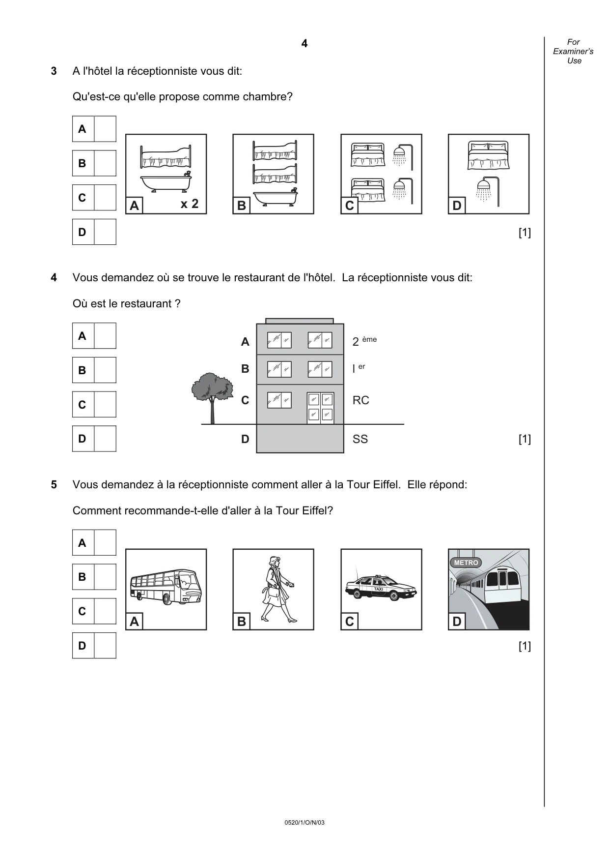 Cambridge IGCSE French - Foreign Language 0520 2003 Oct/Nov Paper 1 · Variant 1 question paper, page 4 of 12