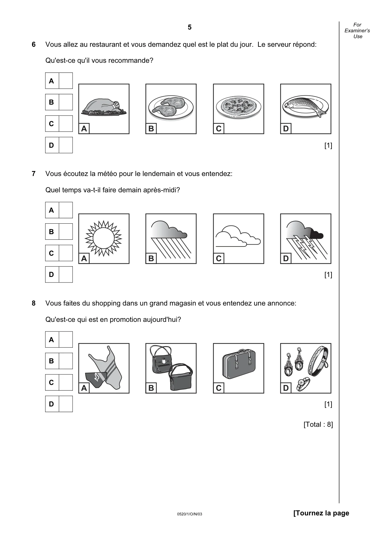 Cambridge IGCSE French - Foreign Language 0520 2003 Oct/Nov Paper 1 · Variant 1 question paper, page 5 of 12