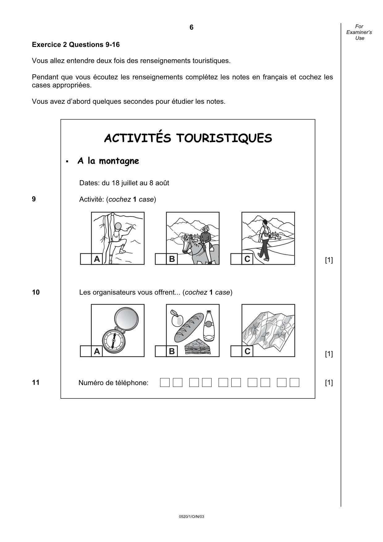 Cambridge IGCSE French - Foreign Language 0520 2003 Oct/Nov Paper 1 · Variant 1 question paper, page 6 of 12