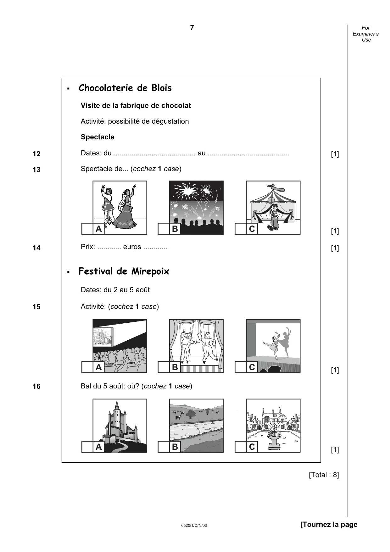 Cambridge IGCSE French - Foreign Language 0520 2003 Oct/Nov Paper 1 · Variant 1 question paper, page 7 of 12
