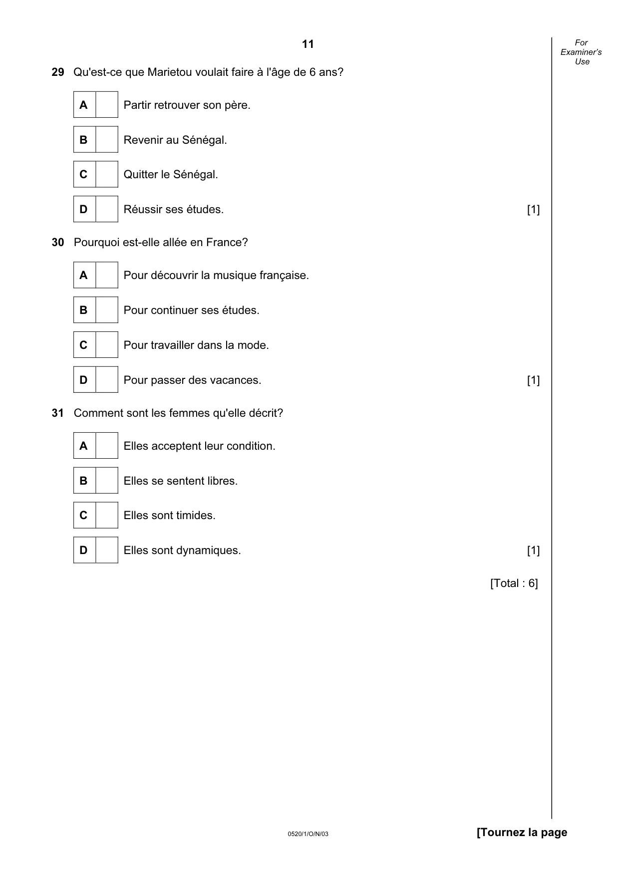 Cambridge IGCSE French - Foreign Language 0520 2003 Oct/Nov Paper 1 · Variant 1 question paper, page 11 of 12