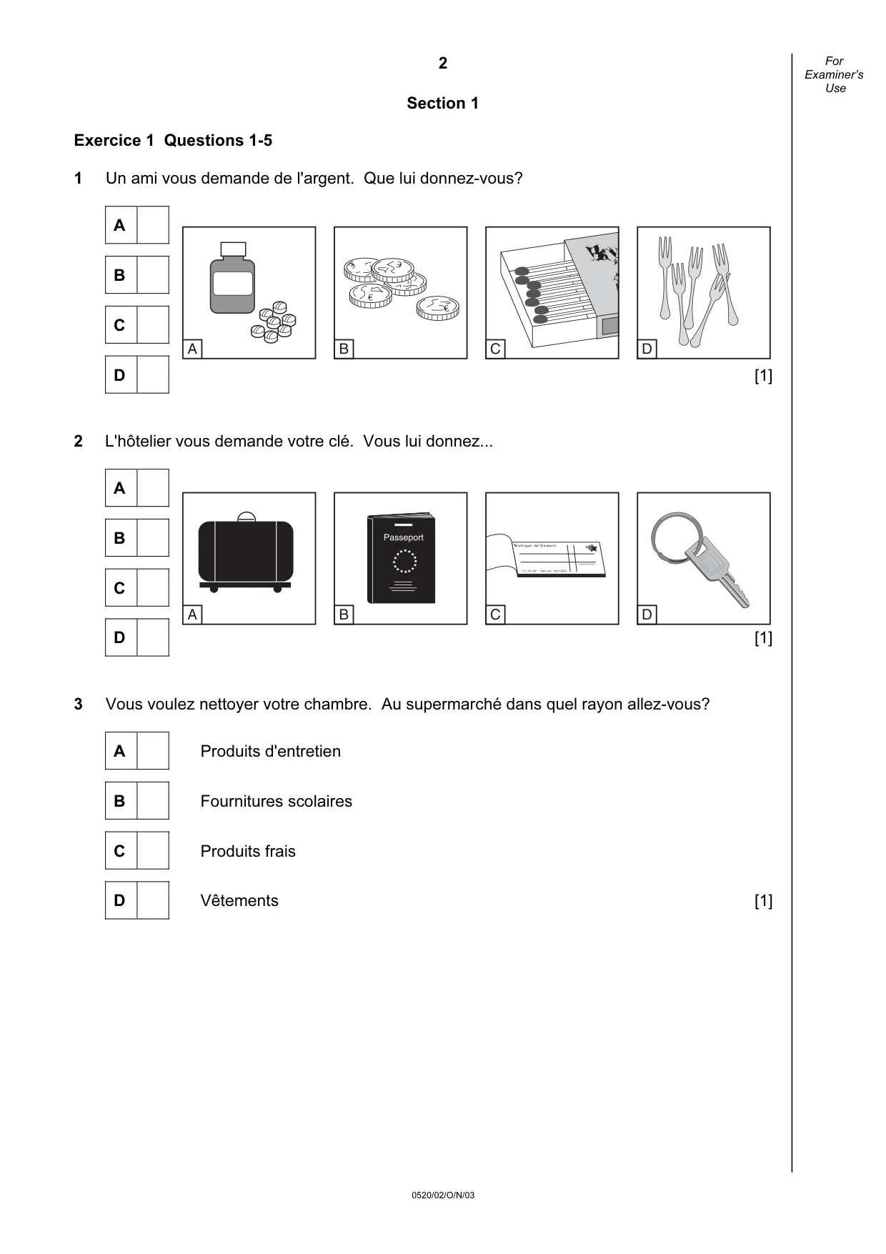 Cambridge IGCSE French - Foreign Language 0520 2003 Oct/Nov Paper 2 · Variant 1 question paper, page 2 of 16