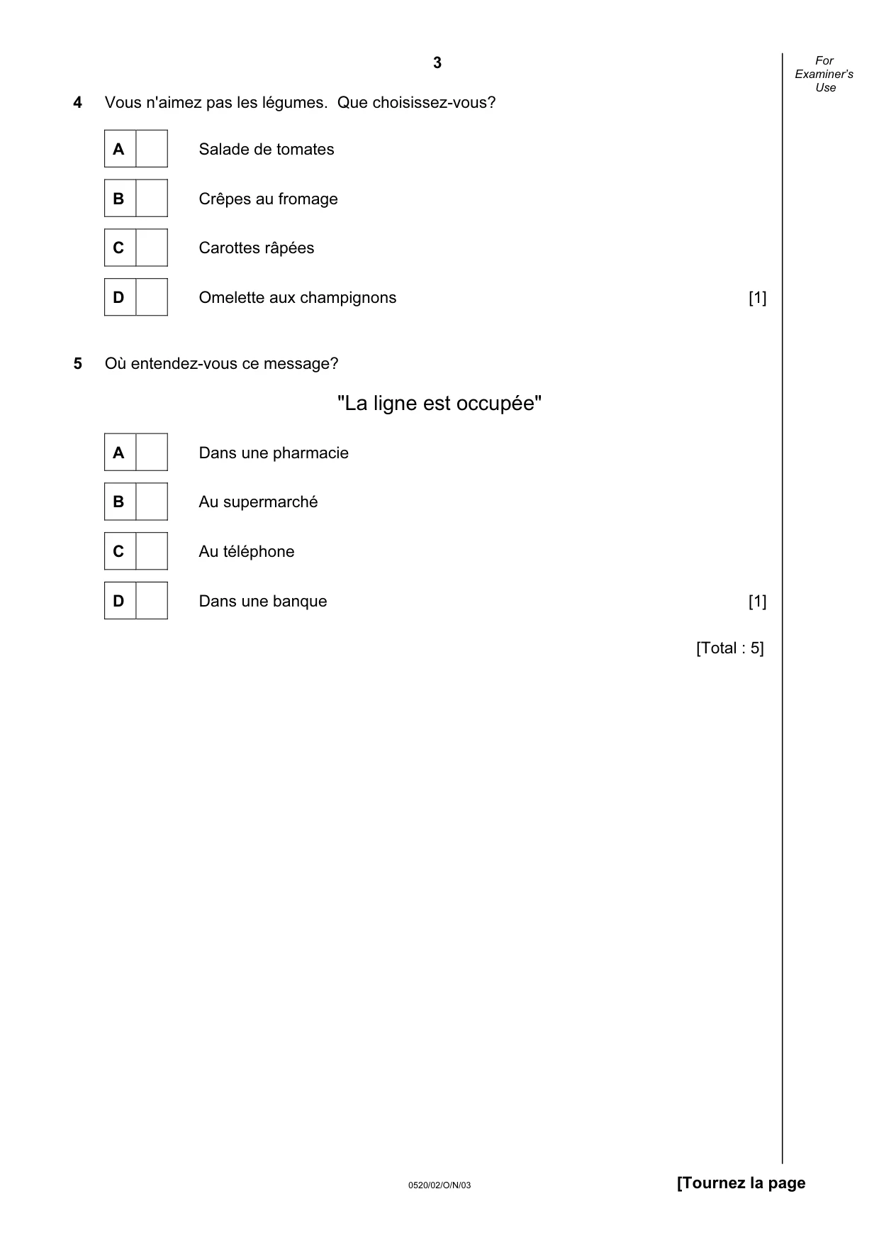 Cambridge IGCSE French - Foreign Language 0520 2003 Oct/Nov Paper 2 · Variant 1 question paper, page 3 of 16