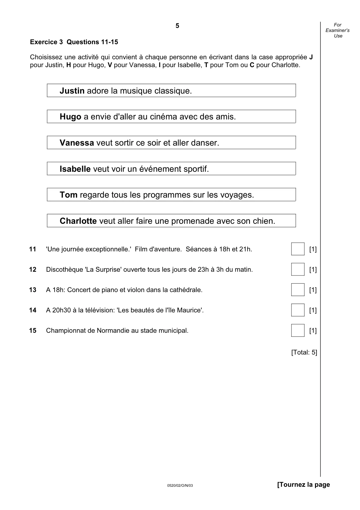 Cambridge IGCSE French - Foreign Language 0520 2003 Oct/Nov Paper 2 · Variant 1 question paper, page 5 of 16