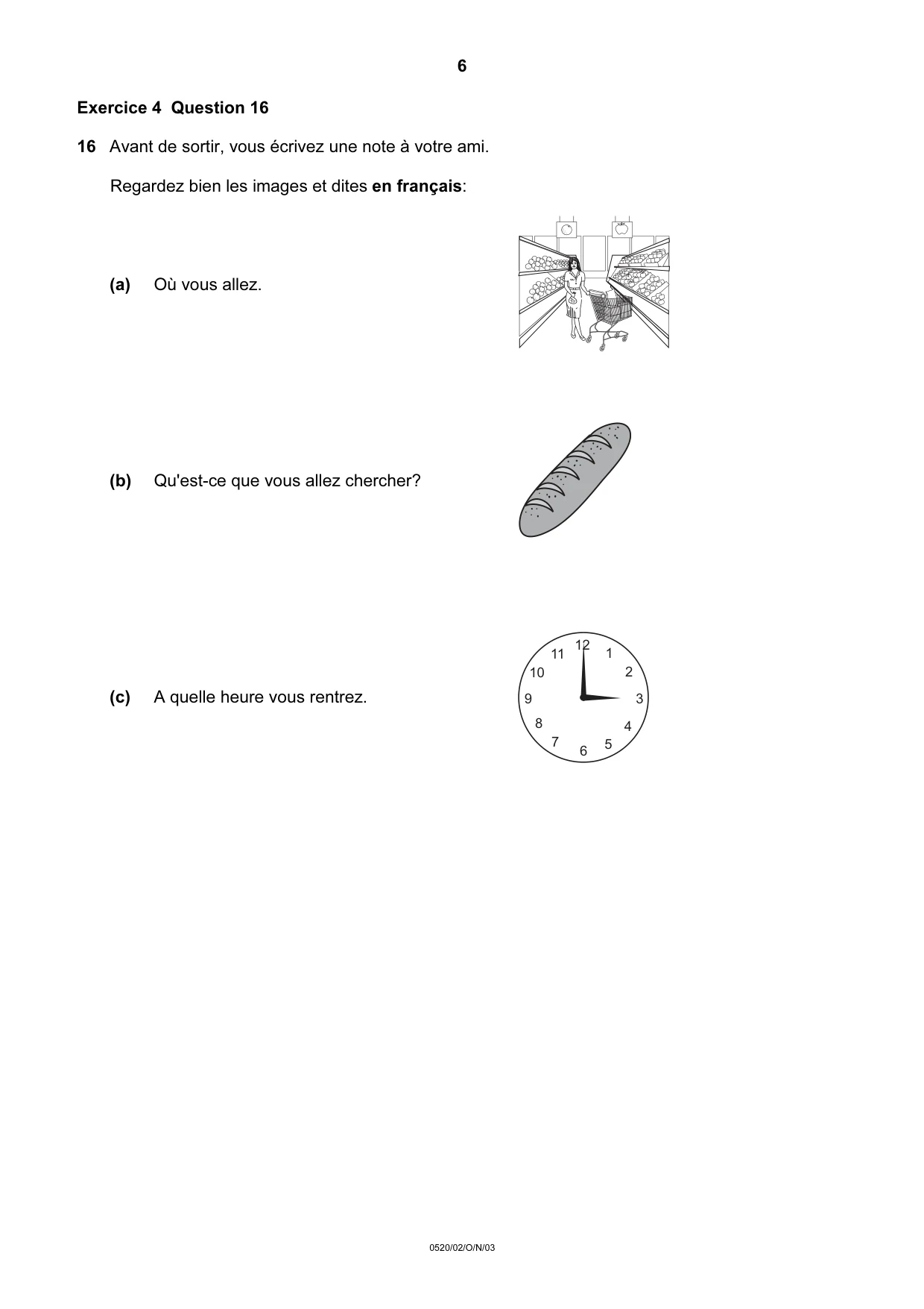 Cambridge IGCSE French - Foreign Language 0520 2003 Oct/Nov Paper 2 · Variant 1 question paper, page 6 of 16