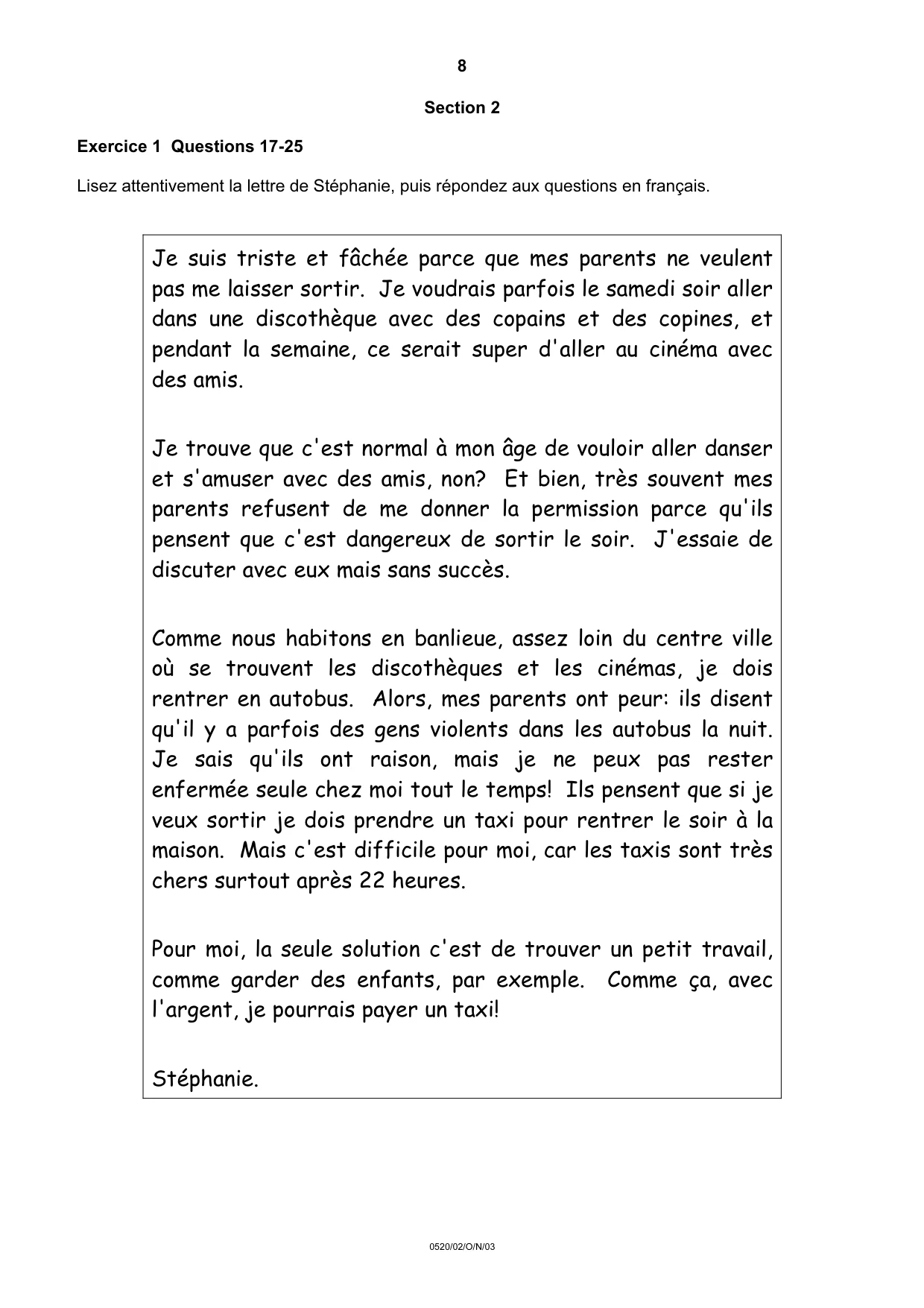 Cambridge IGCSE French - Foreign Language 0520 2003 Oct/Nov Paper 2 · Variant 1 question paper, page 8 of 16