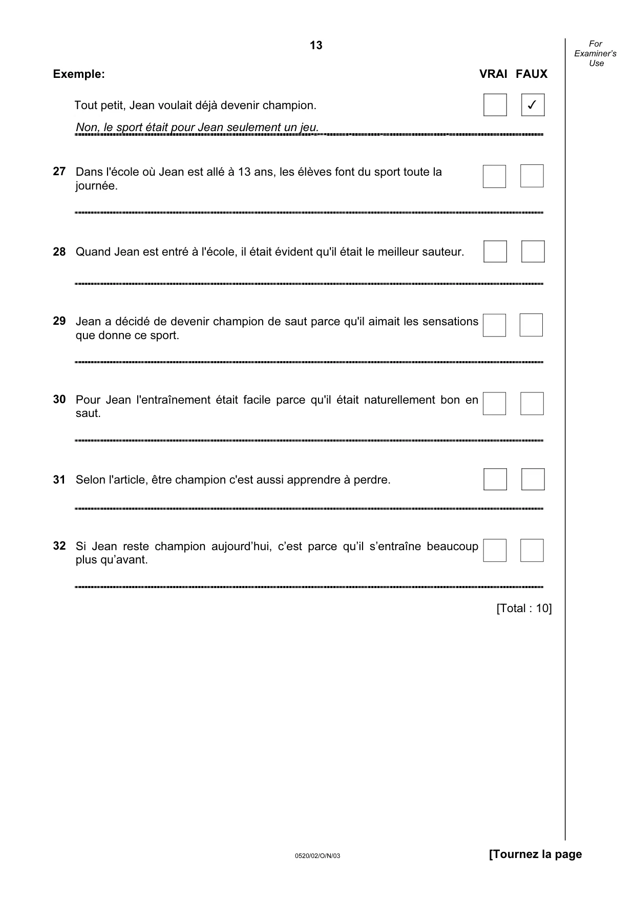 Cambridge IGCSE French - Foreign Language 0520 2003 Oct/Nov Paper 2 · Variant 1 question paper, page 13 of 16