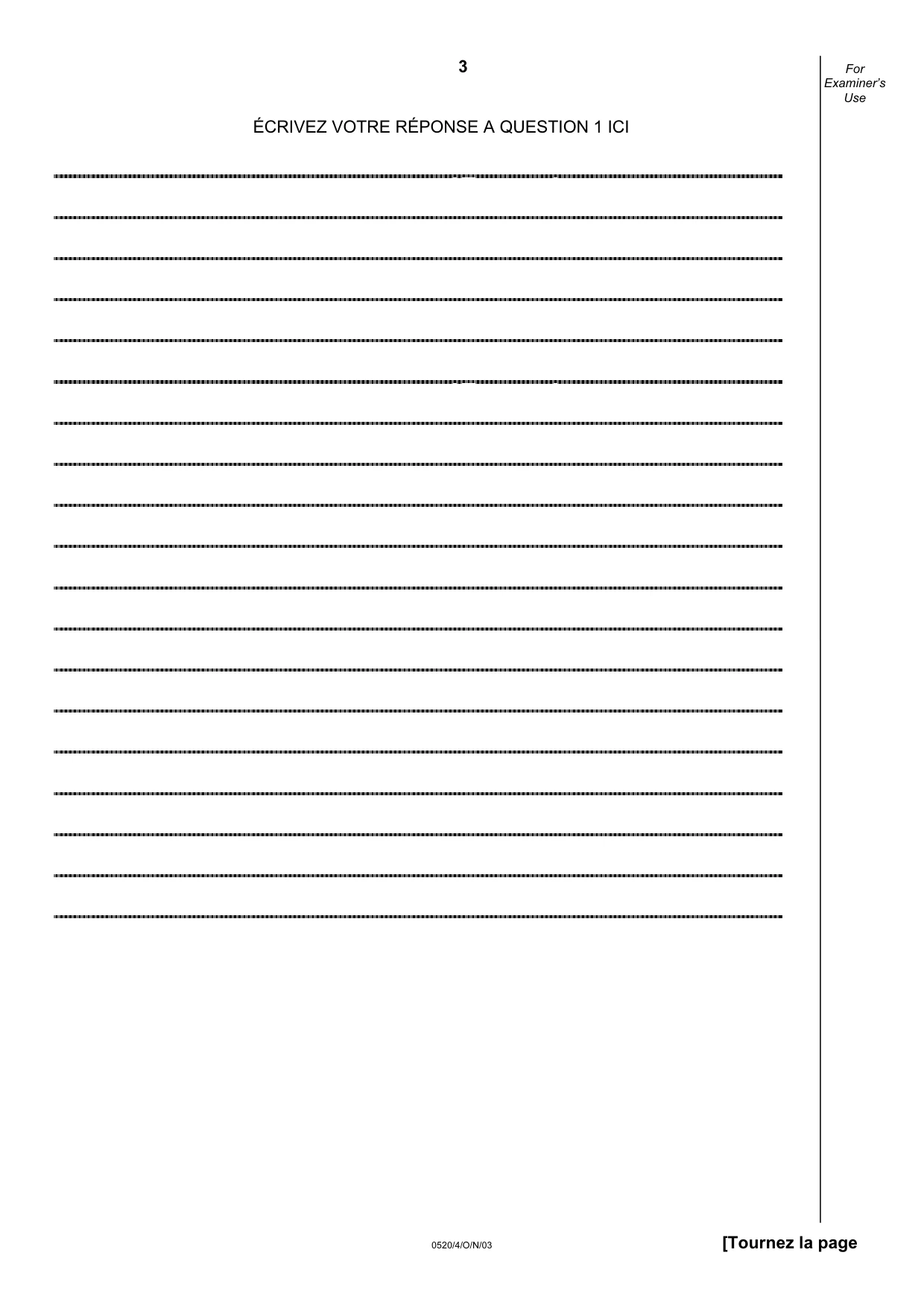 Cambridge IGCSE French - Foreign Language 0520 2003 Oct/Nov Paper 4 · Variant 1 question paper, page 3 of 4