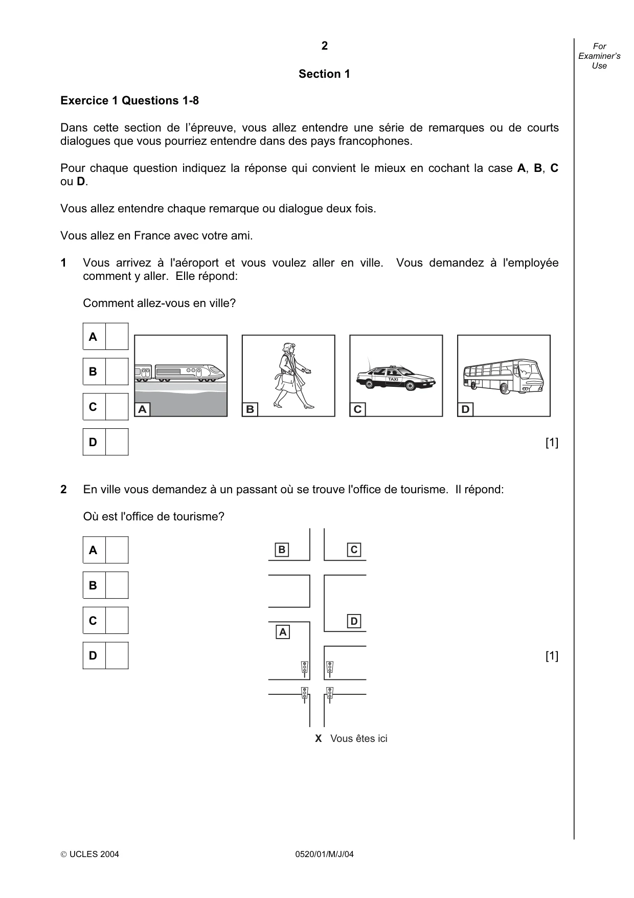 Cambridge IGCSE French - Foreign Language 0520 2004 May/June Paper 1 · Variant 1 question paper, page 2 of 12