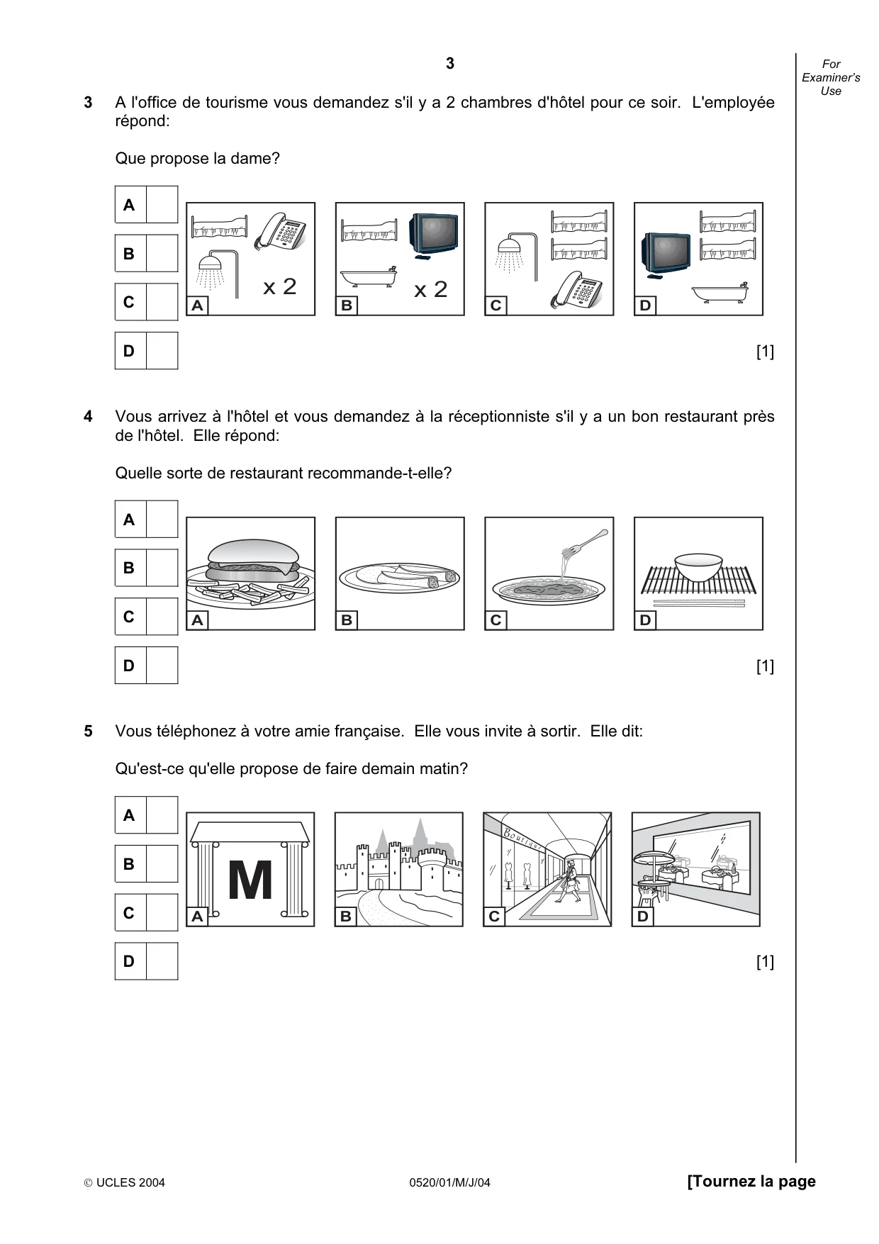 Cambridge IGCSE French - Foreign Language 0520 2004 May/June Paper 1 · Variant 1 question paper, page 3 of 12