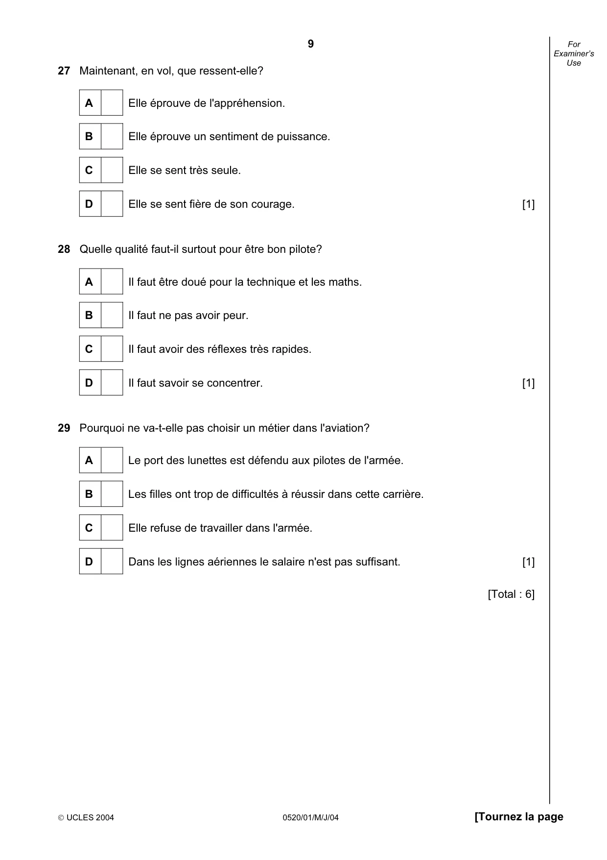 Cambridge IGCSE French - Foreign Language 0520 2004 May/June Paper 1 · Variant 1 question paper, page 9 of 12