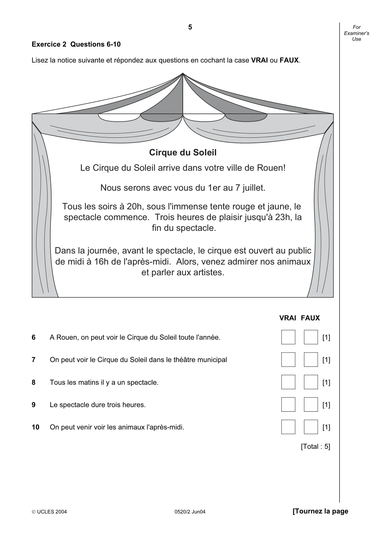 Cambridge IGCSE French - Foreign Language 0520 2004 May/June Paper 2 · Variant 1 question paper, page 5 of 16