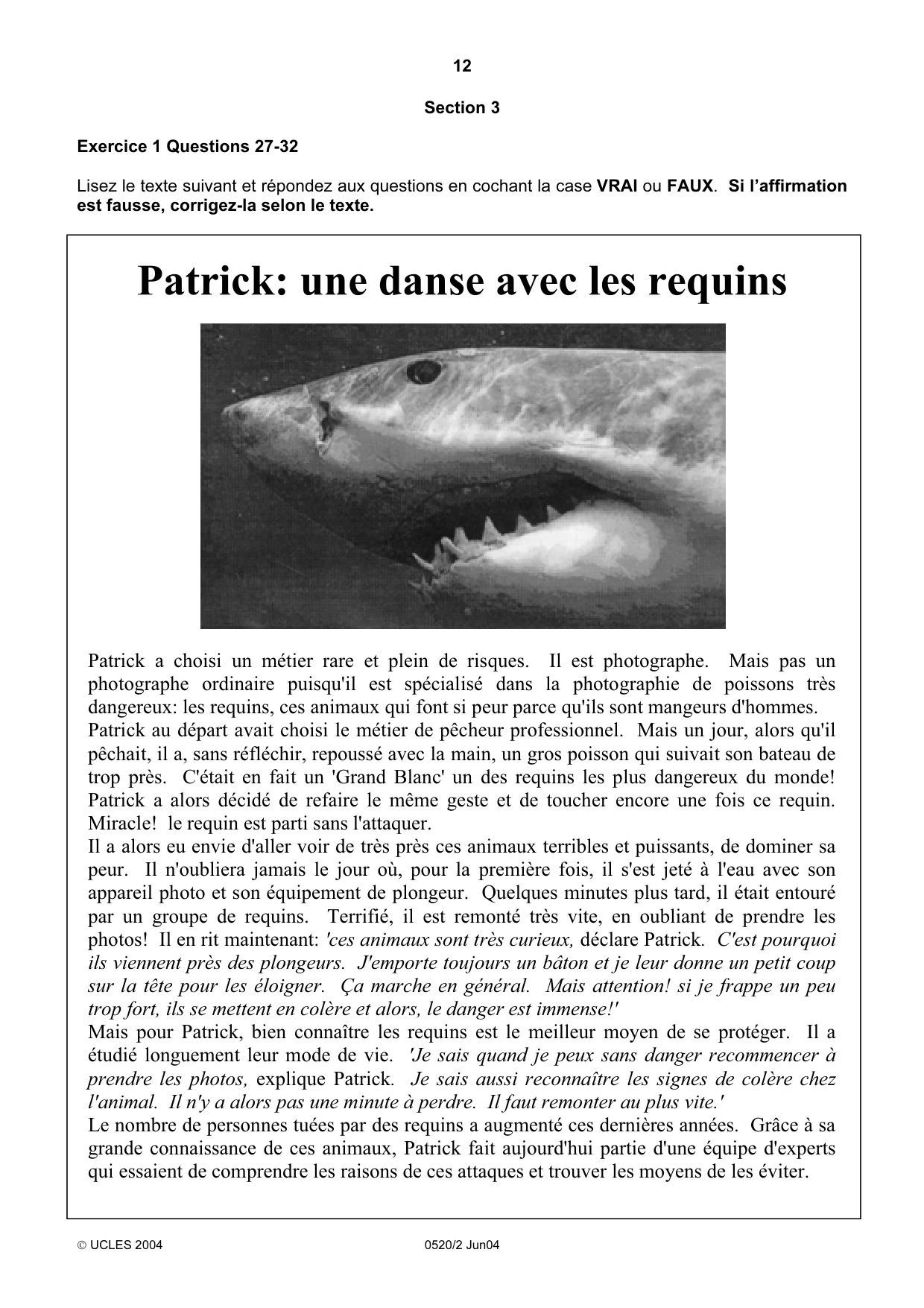 Cambridge IGCSE French - Foreign Language 0520 2004 May/June Paper 2 · Variant 1 question paper, page 12 of 16