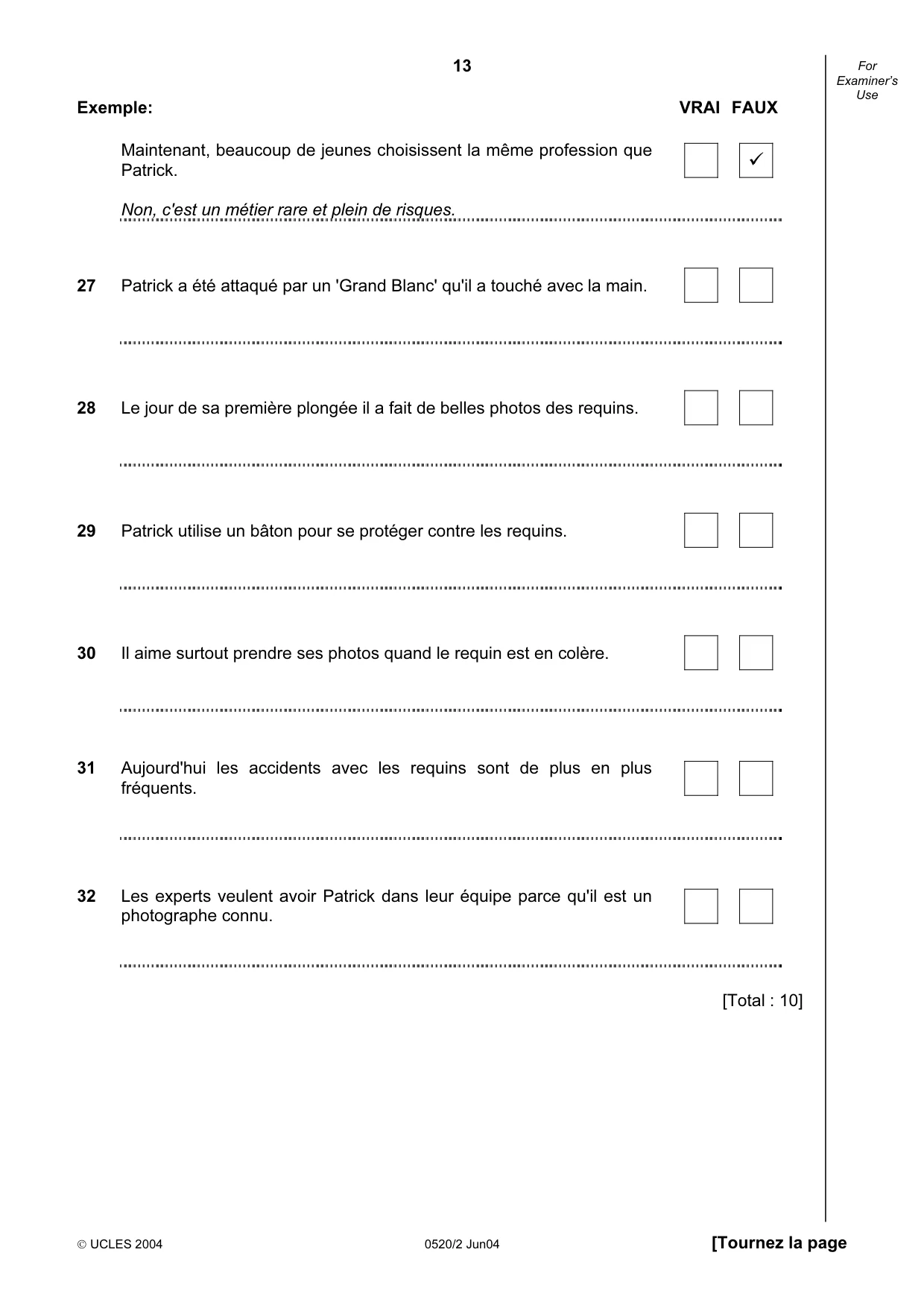 Cambridge IGCSE French - Foreign Language 0520 2004 May/June Paper 2 · Variant 1 question paper, page 13 of 16