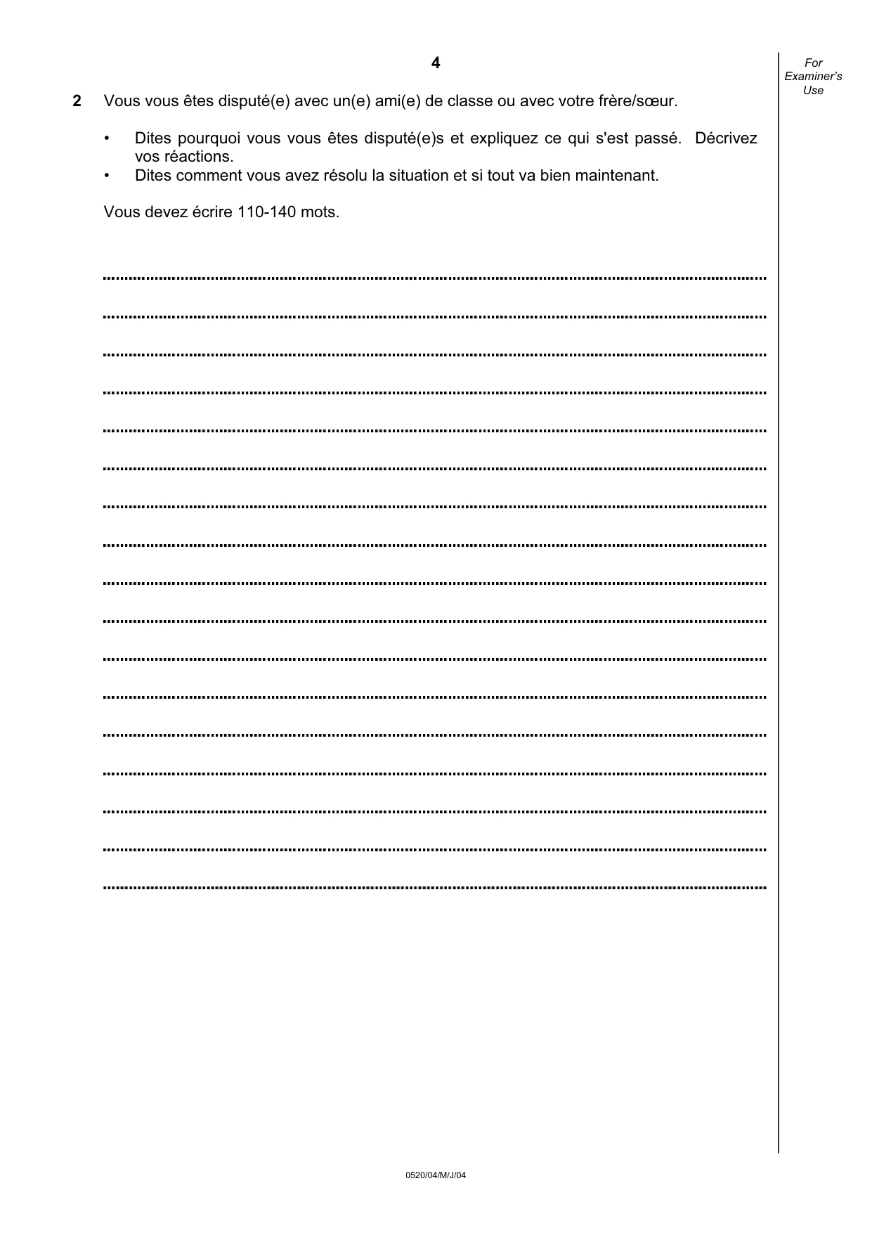 Cambridge IGCSE French - Foreign Language 0520 2004 May/June Paper 4 · Variant 1 question paper, page 4 of 4