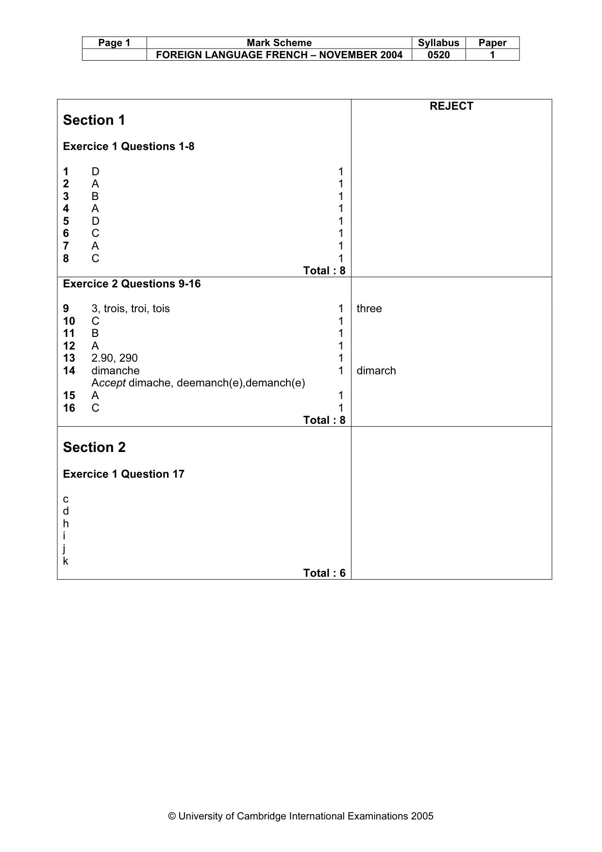 Mark scheme, page 3 of 5