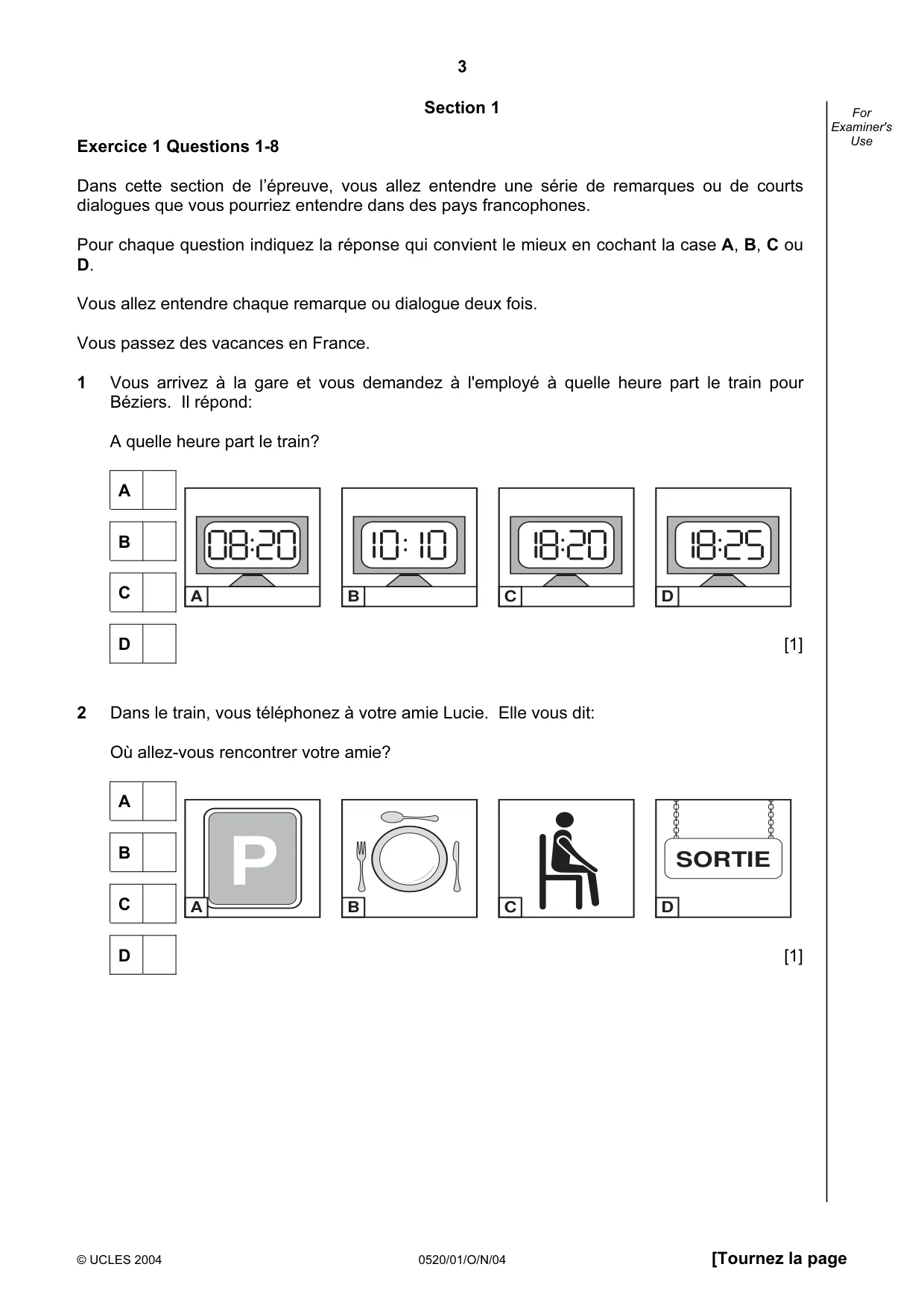Cambridge IGCSE French - Foreign Language 0520 2004 Oct/Nov Paper 1 · Variant 1 question paper, page 3 of 12