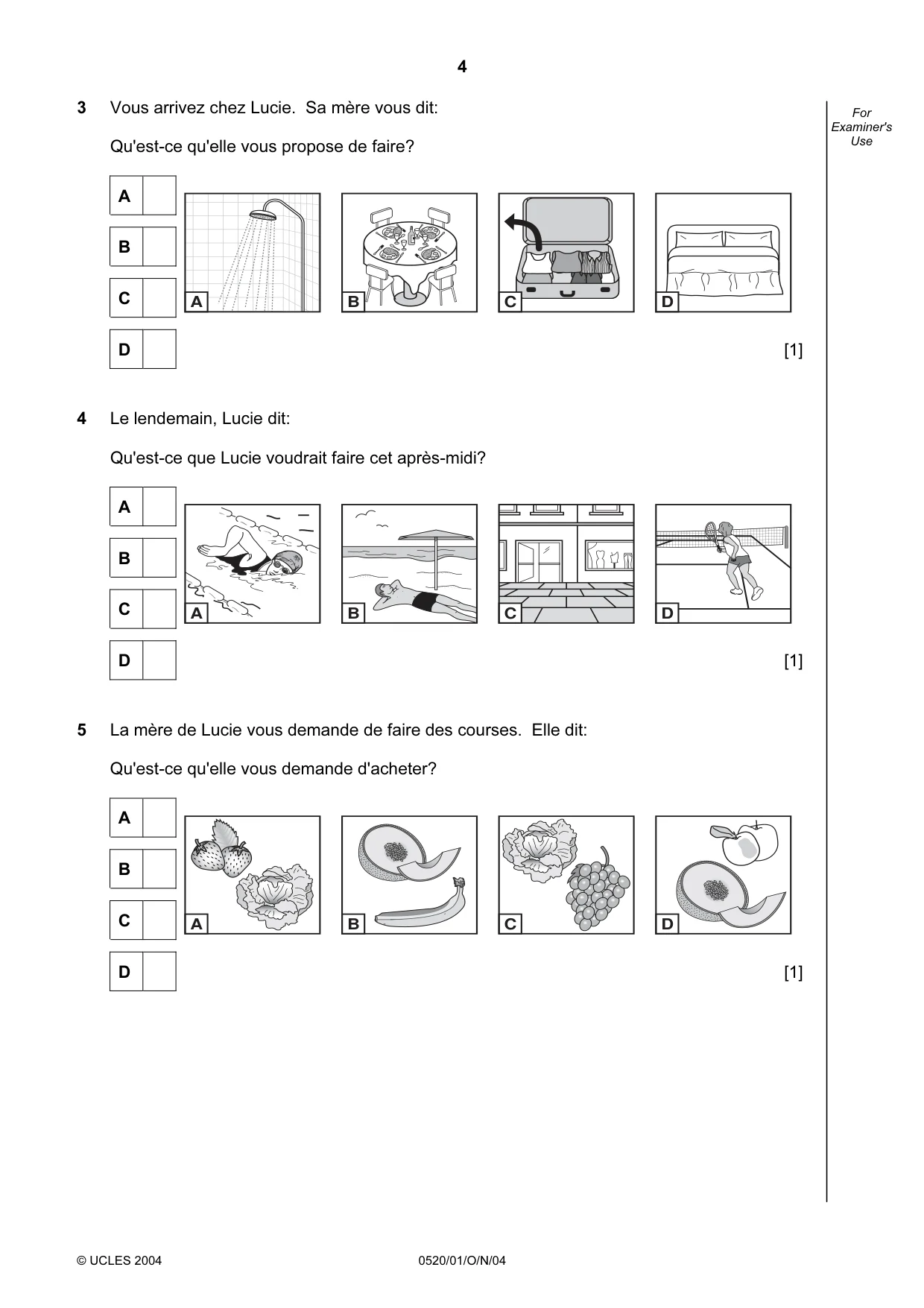 Cambridge IGCSE French - Foreign Language 0520 2004 Oct/Nov Paper 1 · Variant 1 question paper, page 4 of 12