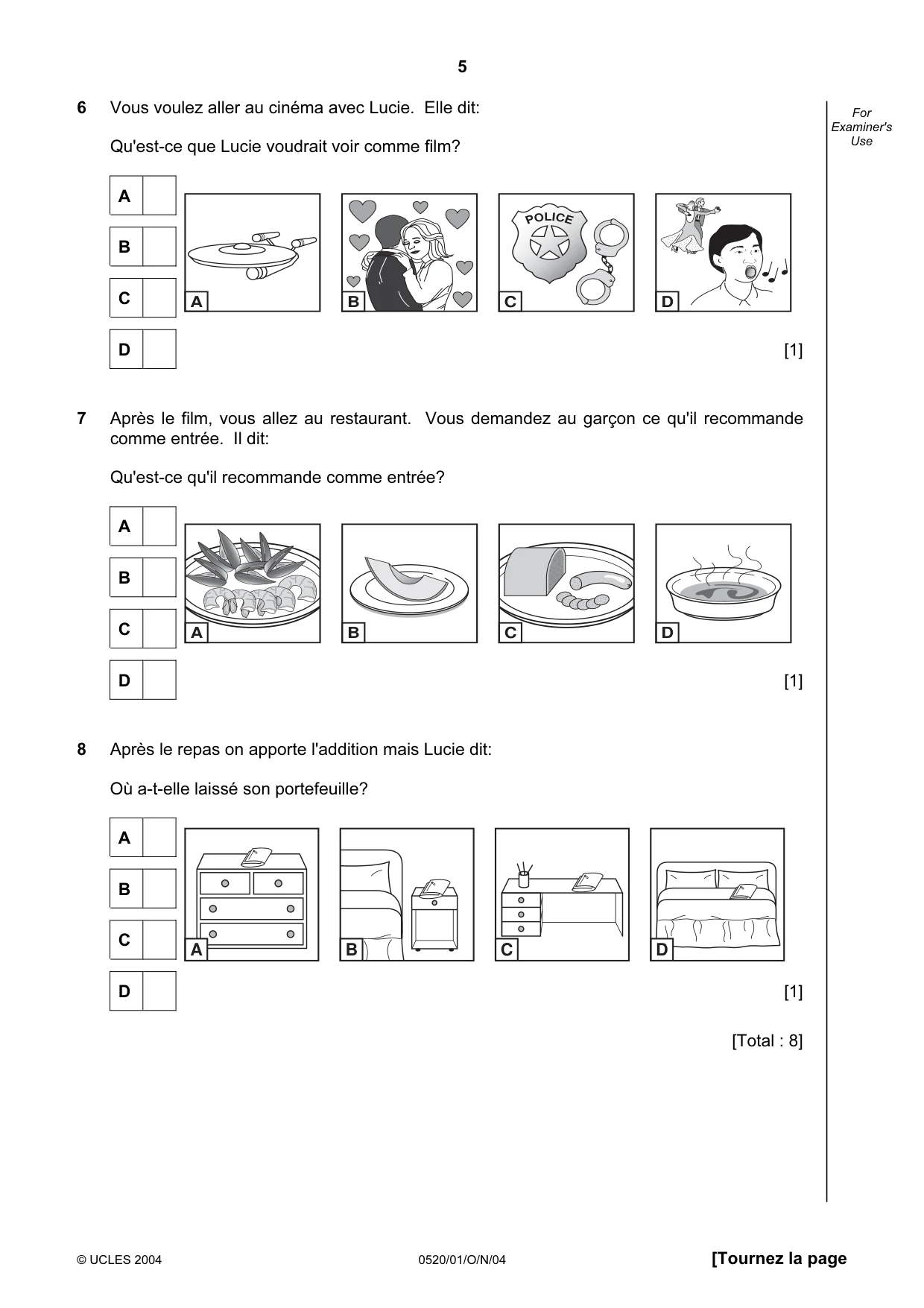 Cambridge IGCSE French - Foreign Language 0520 2004 Oct/Nov Paper 1 · Variant 1 question paper, page 5 of 12