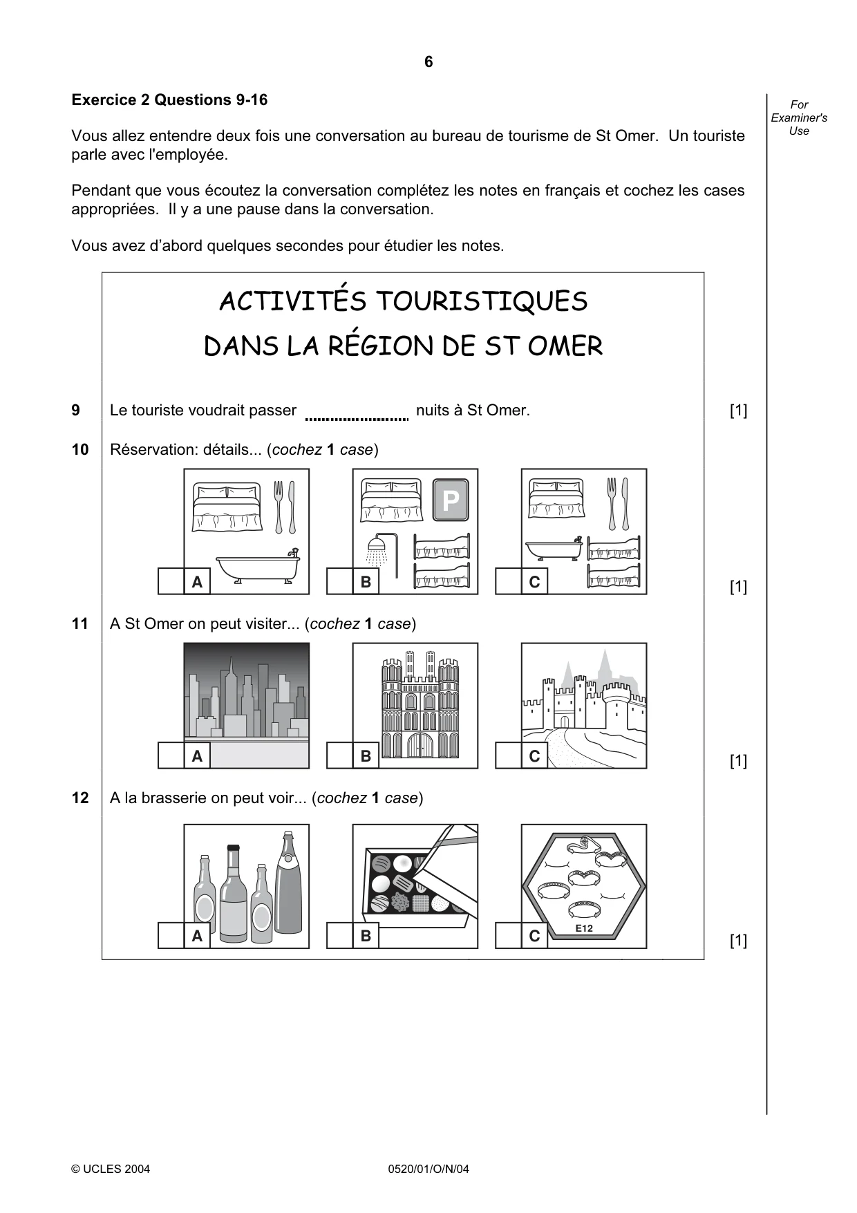 Cambridge IGCSE French - Foreign Language 0520 2004 Oct/Nov Paper 1 · Variant 1 question paper, page 6 of 12
