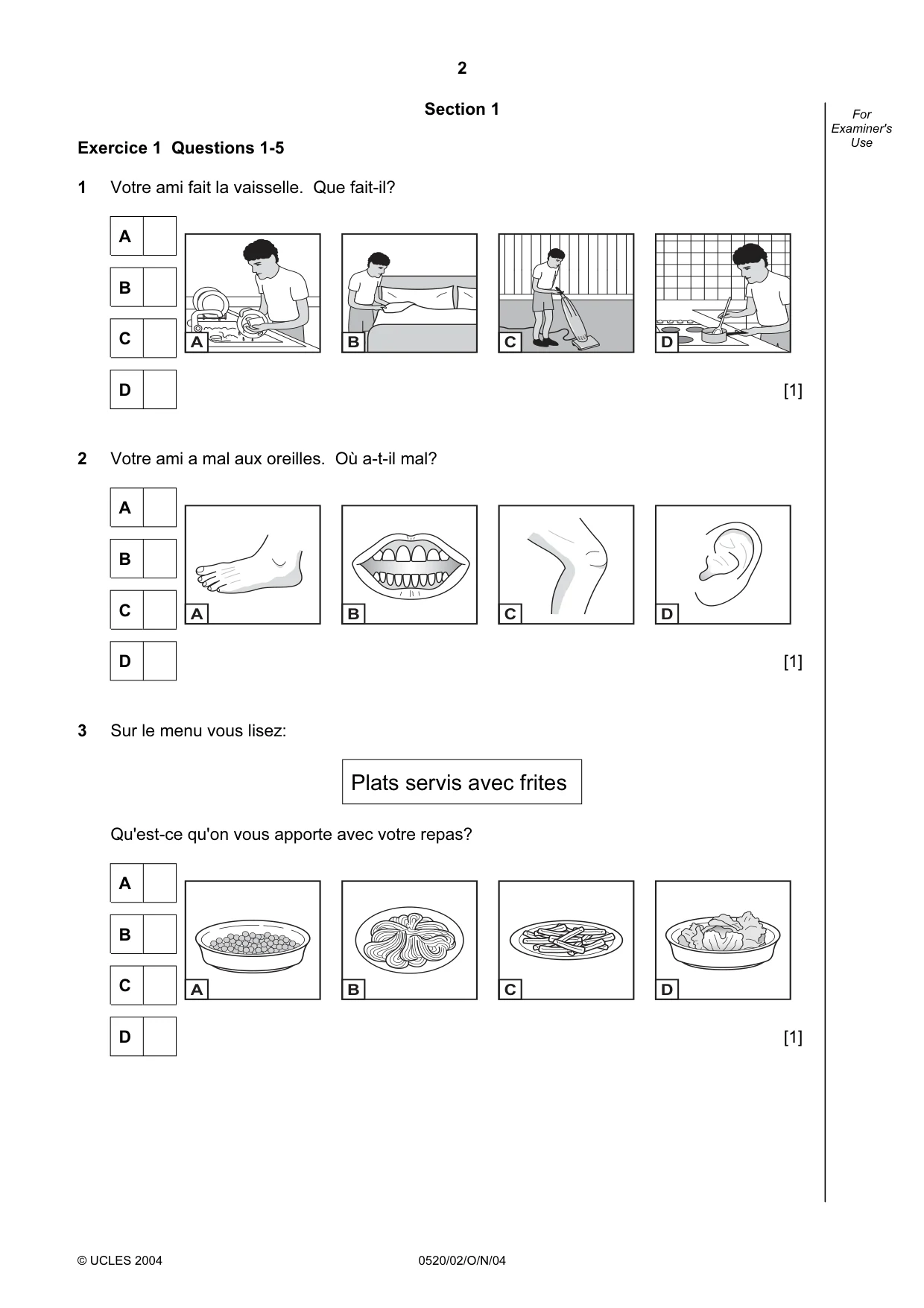 Cambridge IGCSE French - Foreign Language 0520 2004 Oct/Nov Paper 2 · Variant 1 question paper, page 2 of 16
