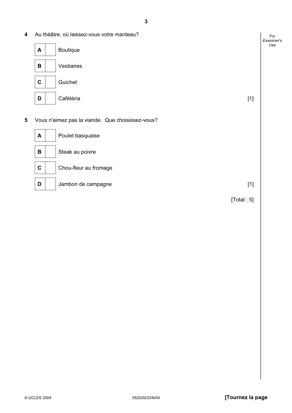 Cambridge IGCSE French - Foreign Language 0520 2004 Oct/Nov Paper 2 · Variant 1 question paper, page 3 of 16