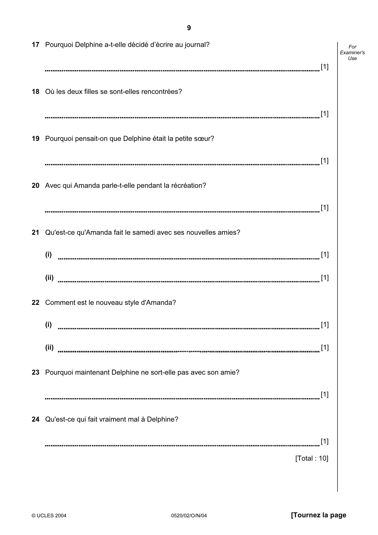 Cambridge IGCSE French - Foreign Language 0520 2004 Oct/Nov Paper 2 · Variant 1 question paper, page 9 of 16
