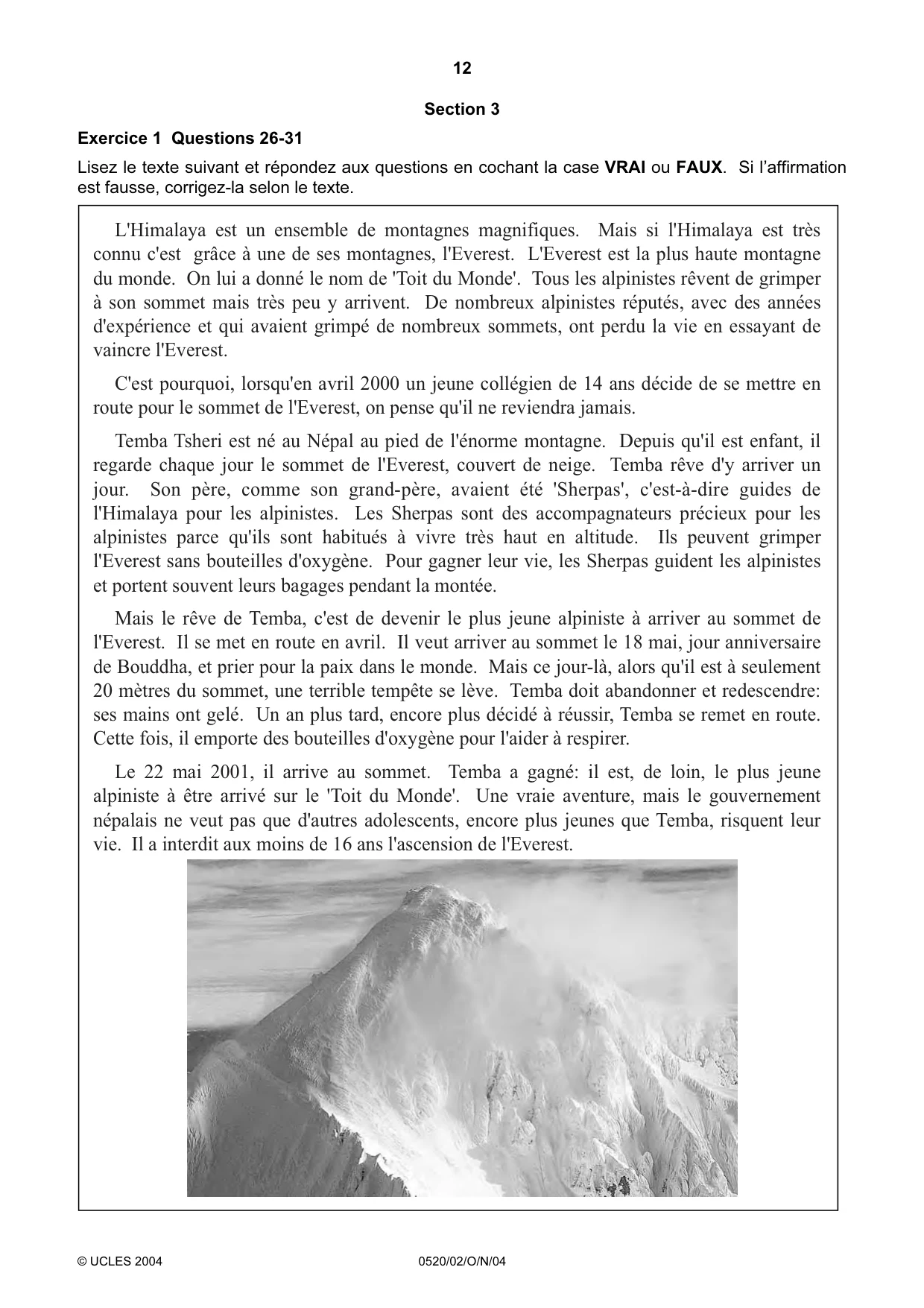 Cambridge IGCSE French - Foreign Language 0520 2004 Oct/Nov Paper 2 · Variant 1 question paper, page 12 of 16