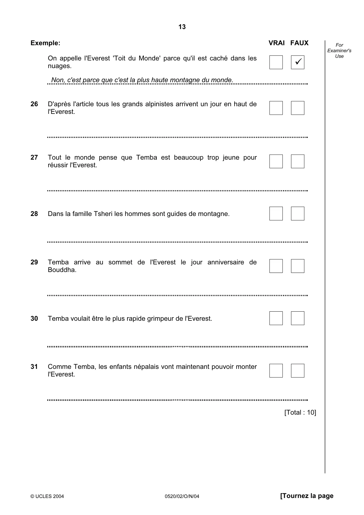 Cambridge IGCSE French - Foreign Language 0520 2004 Oct/Nov Paper 2 · Variant 1 question paper, page 13 of 16