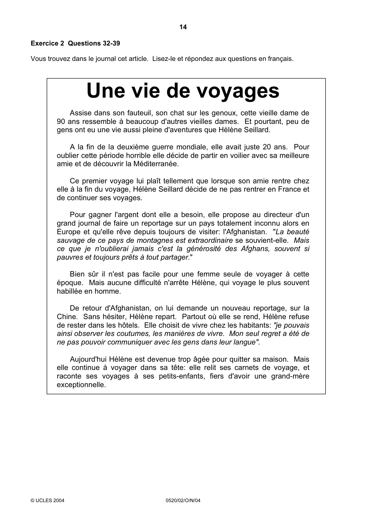 Cambridge IGCSE French - Foreign Language 0520 2004 Oct/Nov Paper 2 · Variant 1 question paper, page 14 of 16