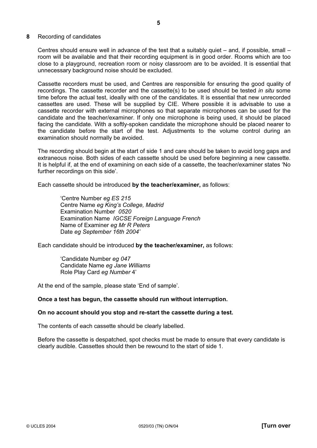 Cambridge IGCSE French - Foreign Language 0520 2004 Oct/Nov Paper 3 · Variant 1 question paper, page 5 of 20