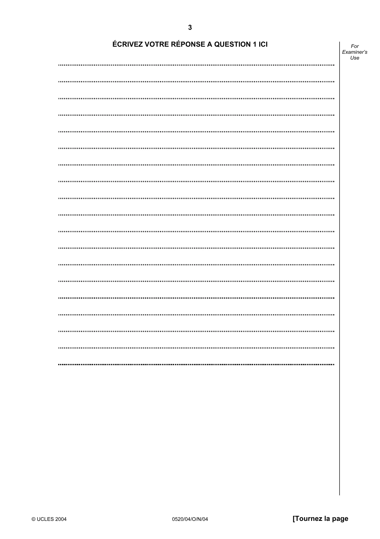 Cambridge IGCSE French - Foreign Language 0520 2004 Oct/Nov Paper 4 · Variant 1 question paper, page 3 of 4