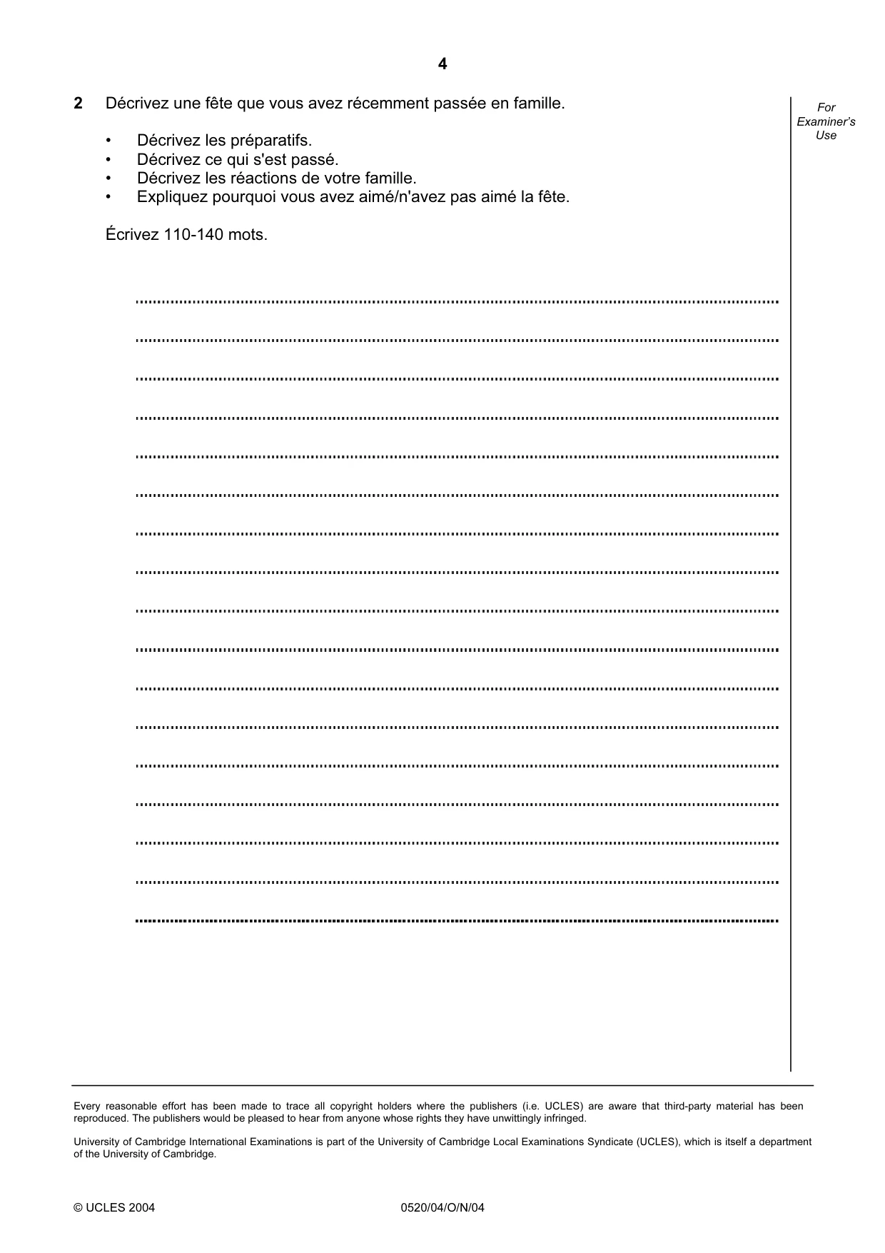 Cambridge IGCSE French - Foreign Language 0520 2004 Oct/Nov Paper 4 · Variant 1 question paper, page 4 of 4