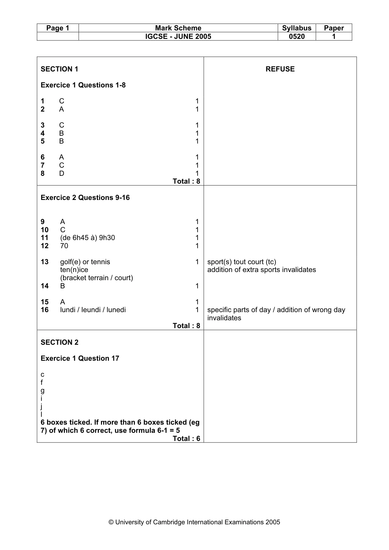 Mark scheme, page 3 of 5
