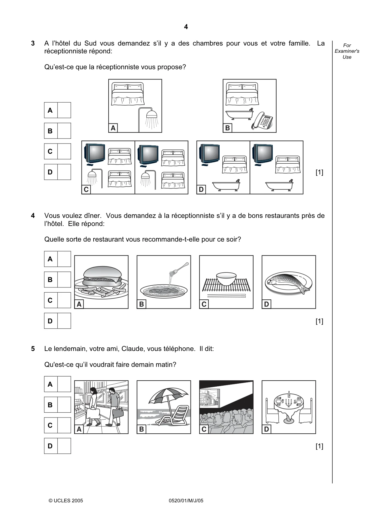 Cambridge IGCSE French - Foreign Language 0520 2005 May/June Paper 1 · Variant 1 question paper, page 4 of 12