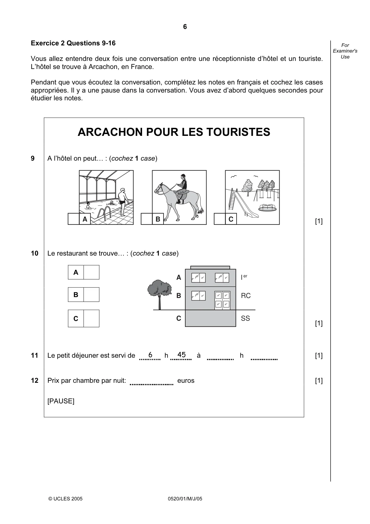 Cambridge IGCSE French - Foreign Language 0520 2005 May/June Paper 1 · Variant 1 question paper, page 6 of 12