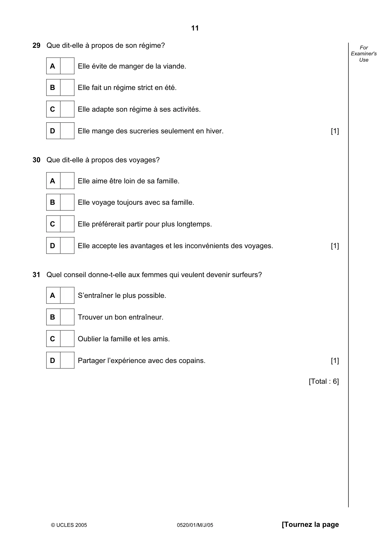 Cambridge IGCSE French - Foreign Language 0520 2005 May/June Paper 1 · Variant 1 question paper, page 11 of 12