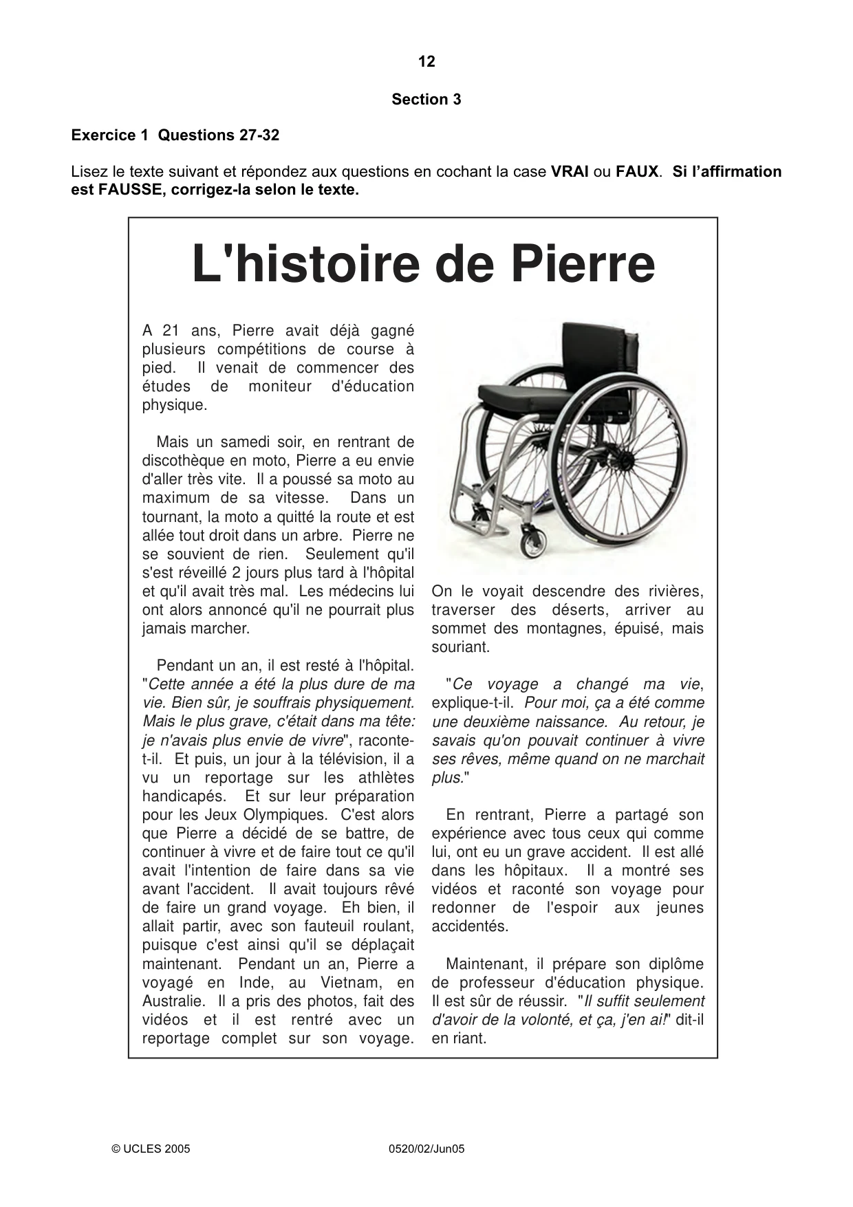 Cambridge IGCSE French - Foreign Language 0520 2005 May/June Paper 2 · Variant 1 question paper, page 12 of 16