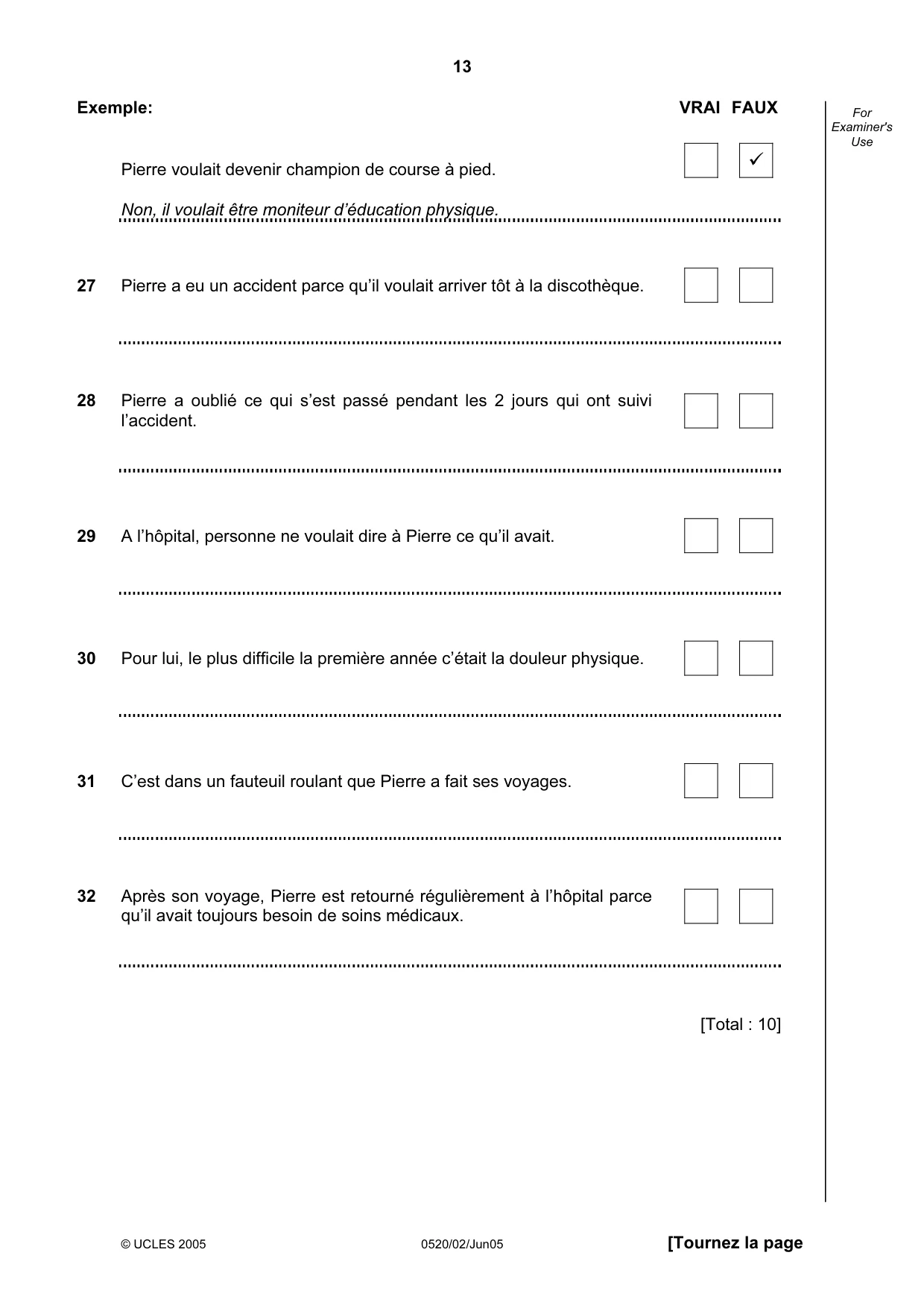 Cambridge IGCSE French - Foreign Language 0520 2005 May/June Paper 2 · Variant 1 question paper, page 13 of 16