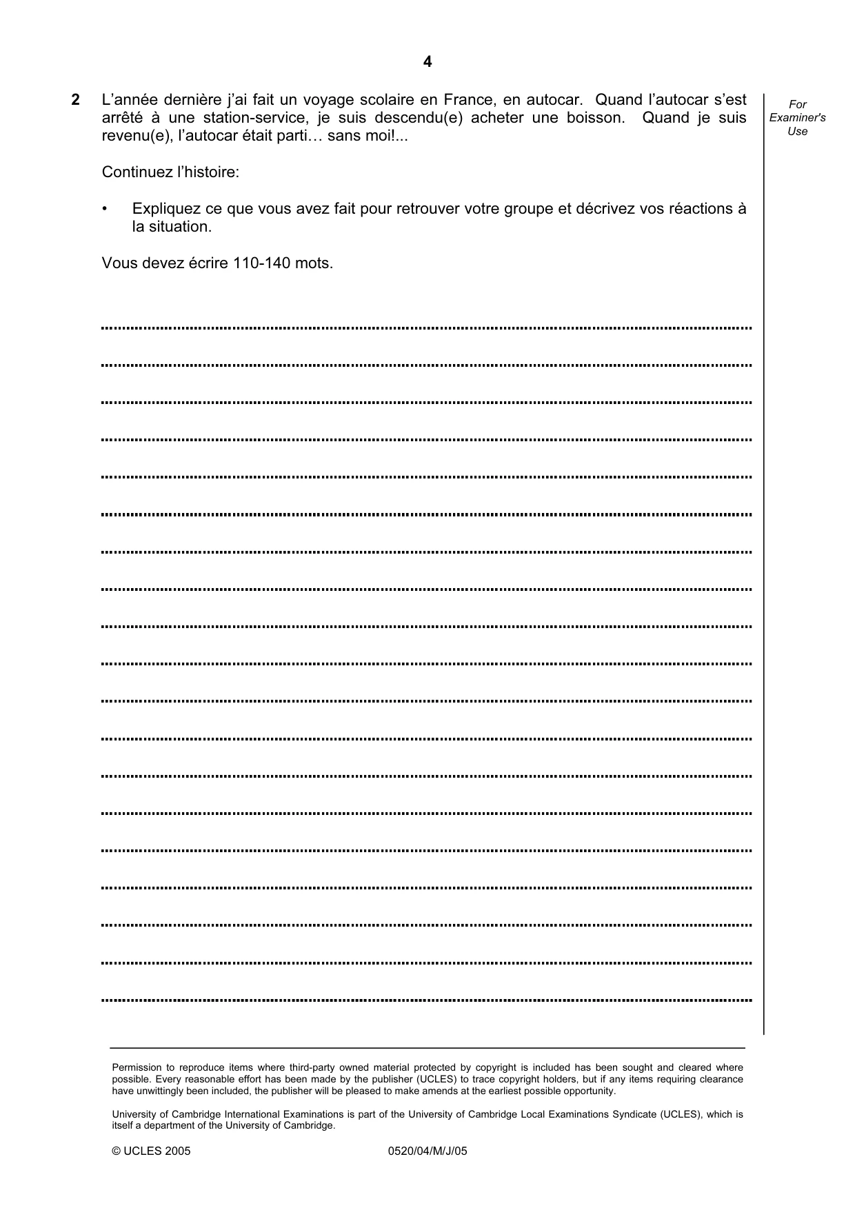 Cambridge IGCSE French - Foreign Language 0520 2005 May/June Paper 4 · Variant 1 question paper, page 4 of 4